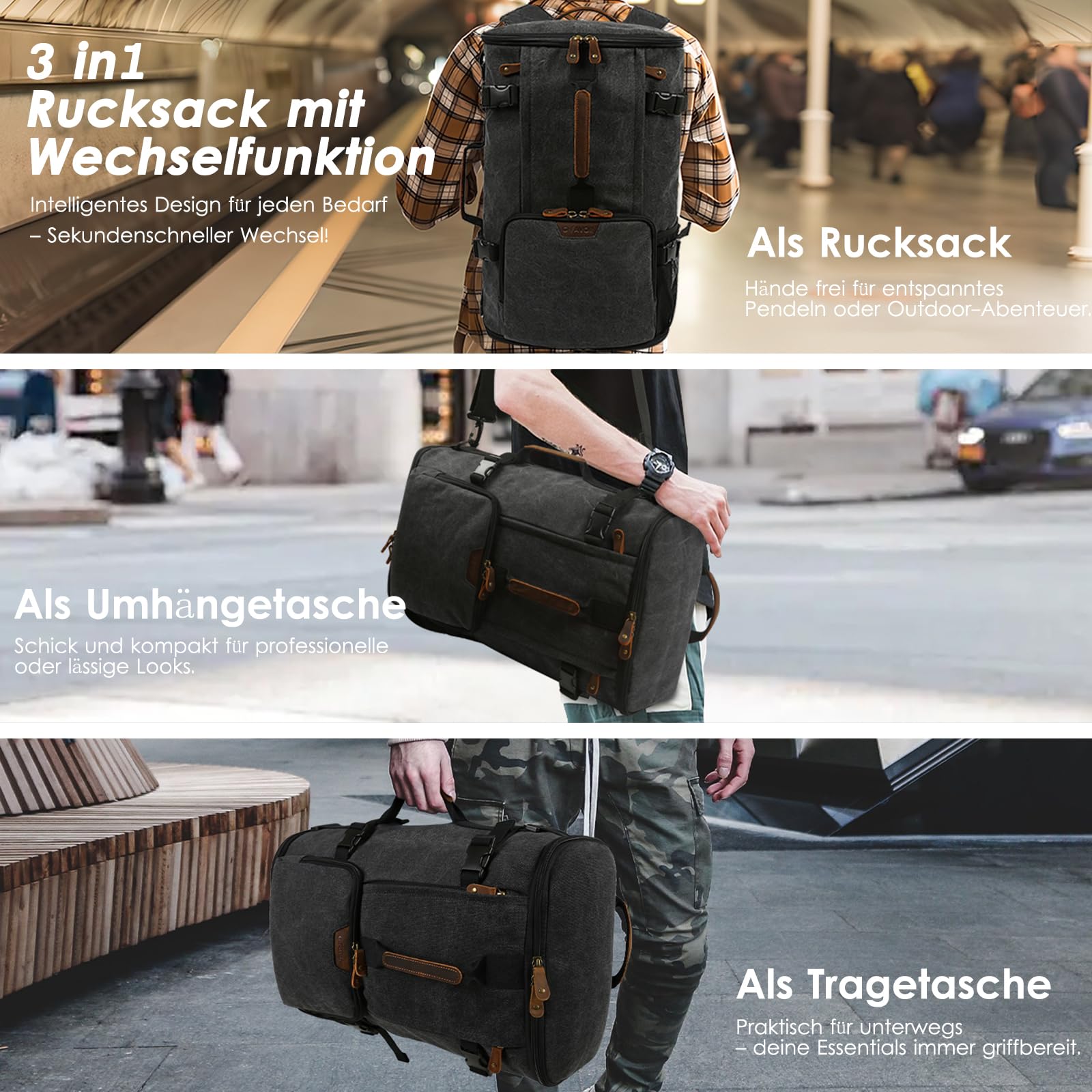 G-FAVOR Rucksack Herren groß, 40L Reiserucksack Handgepäck Rucksack Canvas Travel Backpack für 15,6-17 Zoll Laptop, Flug Genehmigt für Reise Arbeit Freizeit Reisetasche