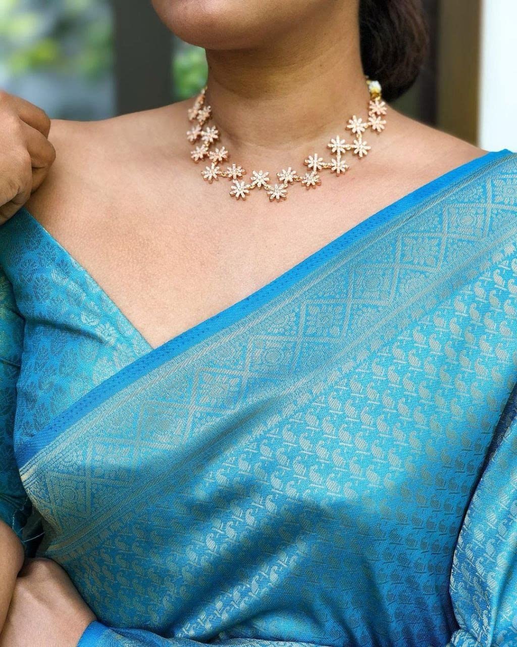 Flosive Women's Present Banarasi Soft Lichi Silk Saree Beautiful Jacquard Rich Pallu Design Work Zari Woven Kanjivaram Silk Style Saree With Soft Lichi Silk Blouse Piece (D Sky) 3