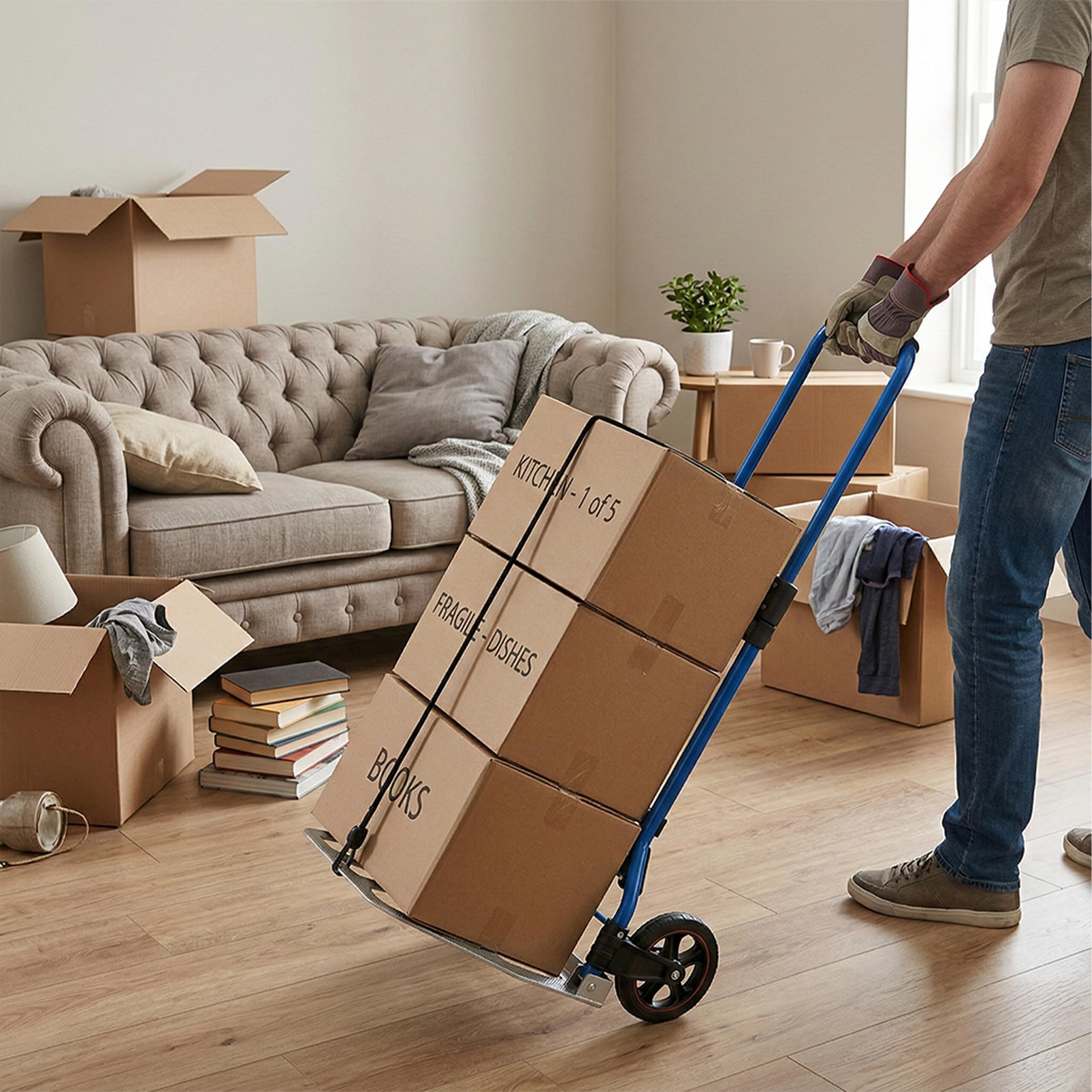 Relaxdays Sackkarre klappbar, bis 120 kg, HBT: 111x52x48 cm, Transportkarre Umzug, mit Teleskopgriff Stahl, Silber/blau