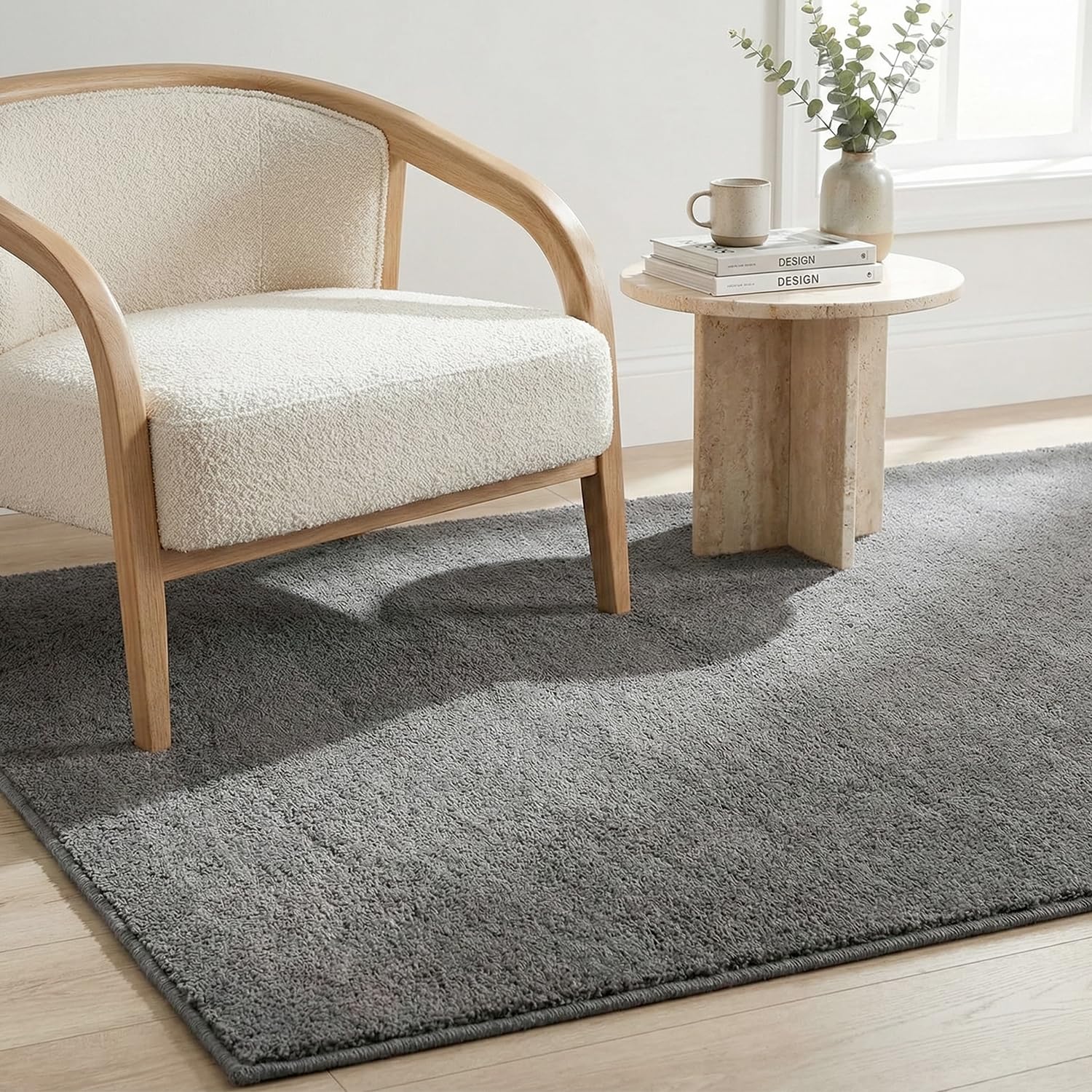 Tapis de salon, chambre, salle à manger, poils courts et doux, 100 x 200 cm, anthracite uni, moderne, lavable, antidérapant