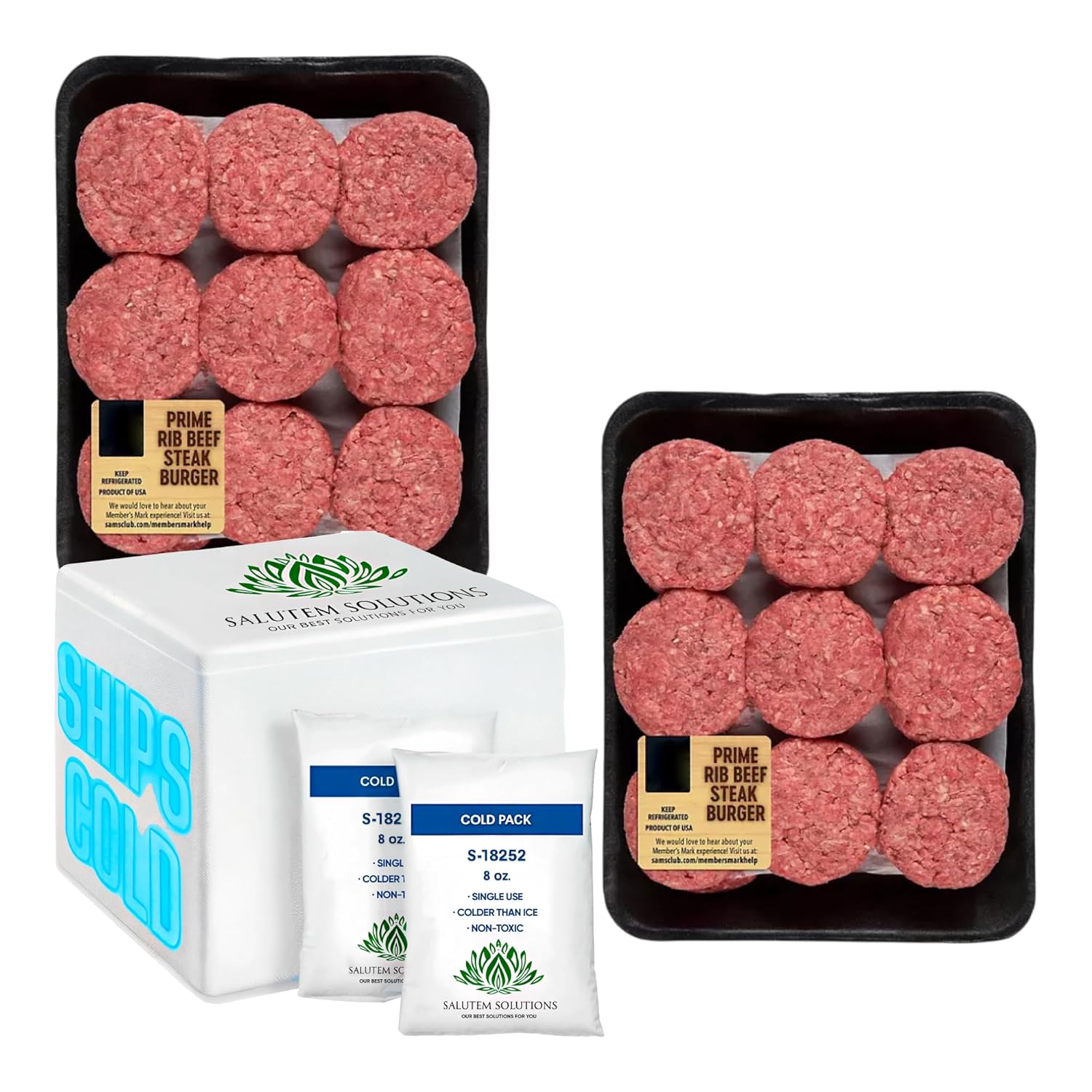 Salutem Vita - Prime Rib Ground Beef Sliders, Pre-Formed Patties, 3.4 lbs. (actual weight may vary within 5%) - Pack of 2