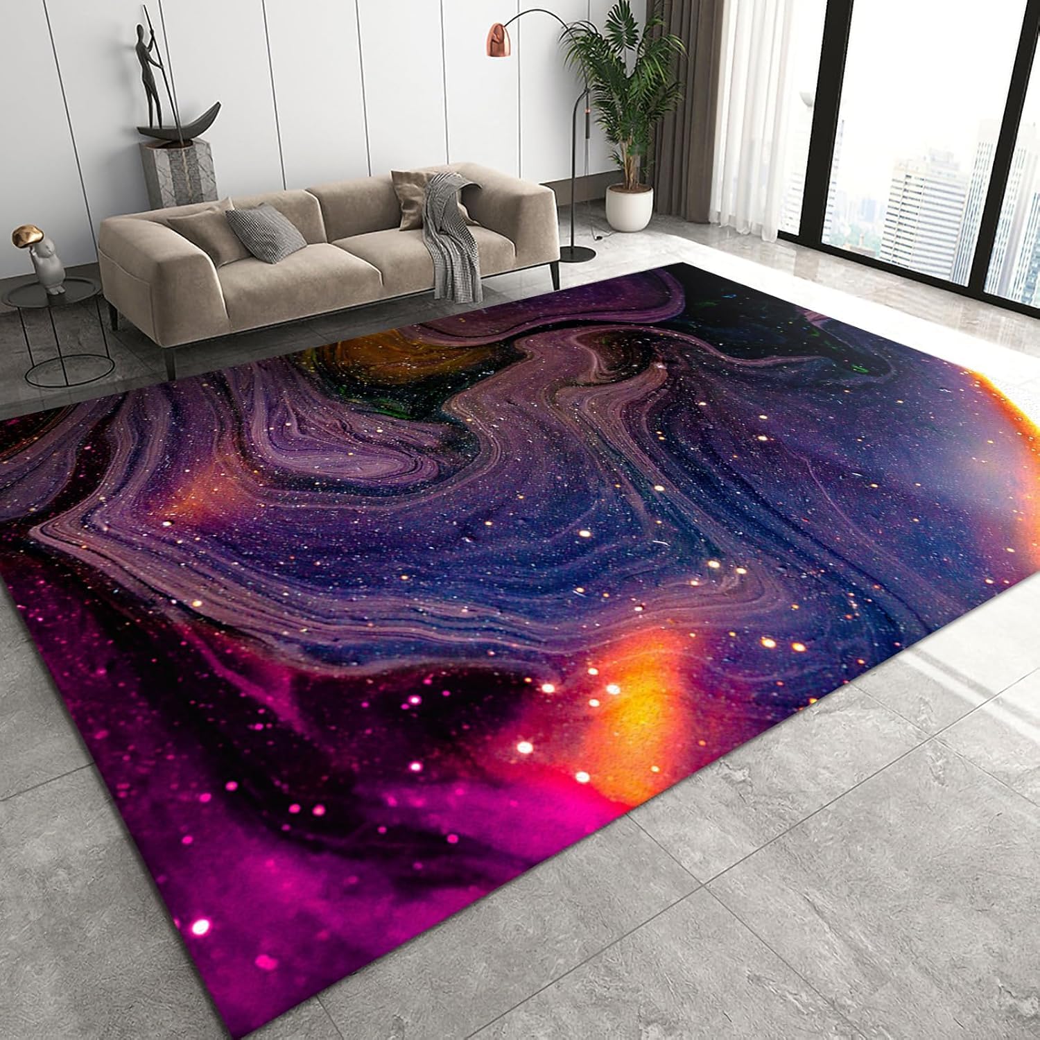Tapis de sol 3D marbre pour salon moderne et cuisine lavable 120 x 160 cm