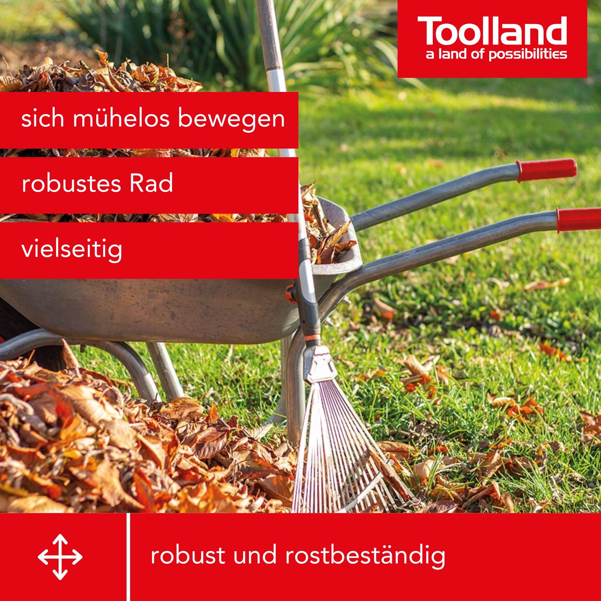 Toolland Schubkarre 85 Liter, BAU Schubkarre mit verzinkter Stahlmulde, 350 mm Luftreifen, 12 kg leicht, Gartenkarre für Sand Erde Schutt und Gartenabfälle