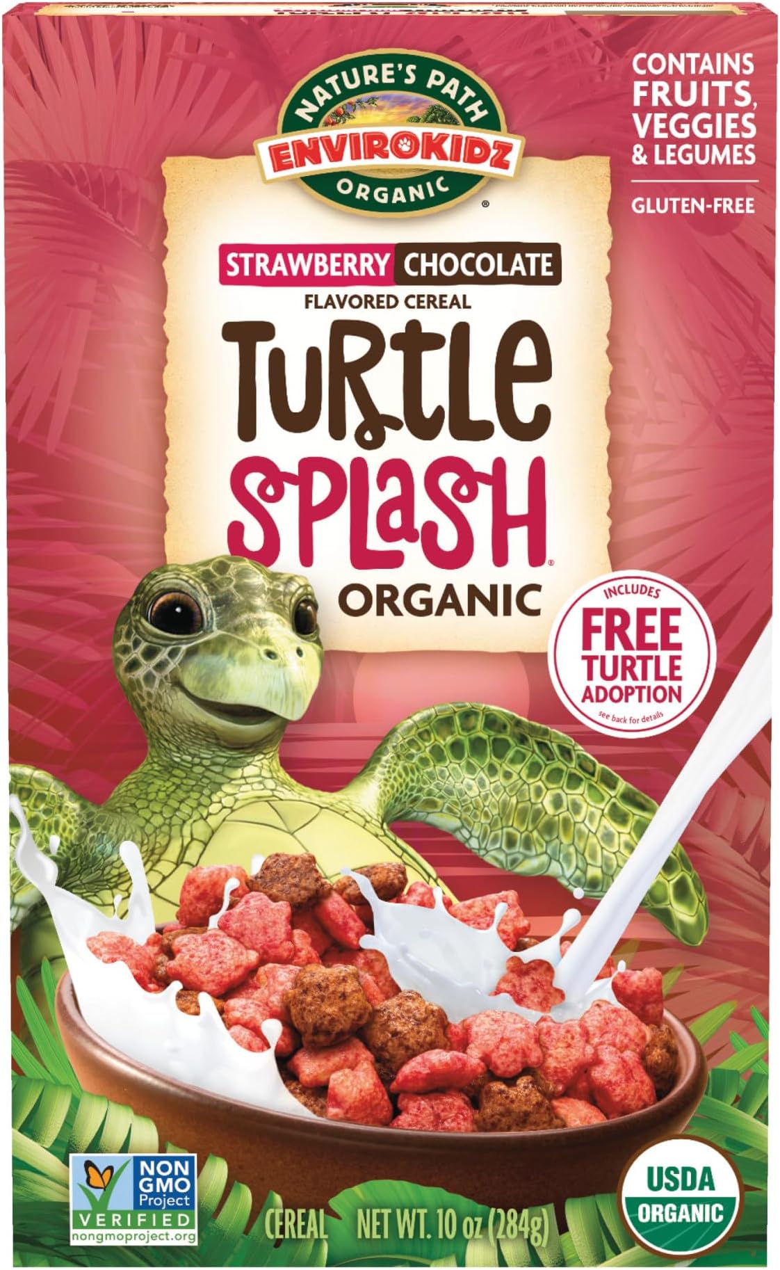EnviroKidz Organic Turtle Splash Cereal, 10 oz (Pack of 1), Strawberry & Chocolate, Gluten Free, Non-GMO, Fair Trade, by Nature's Path