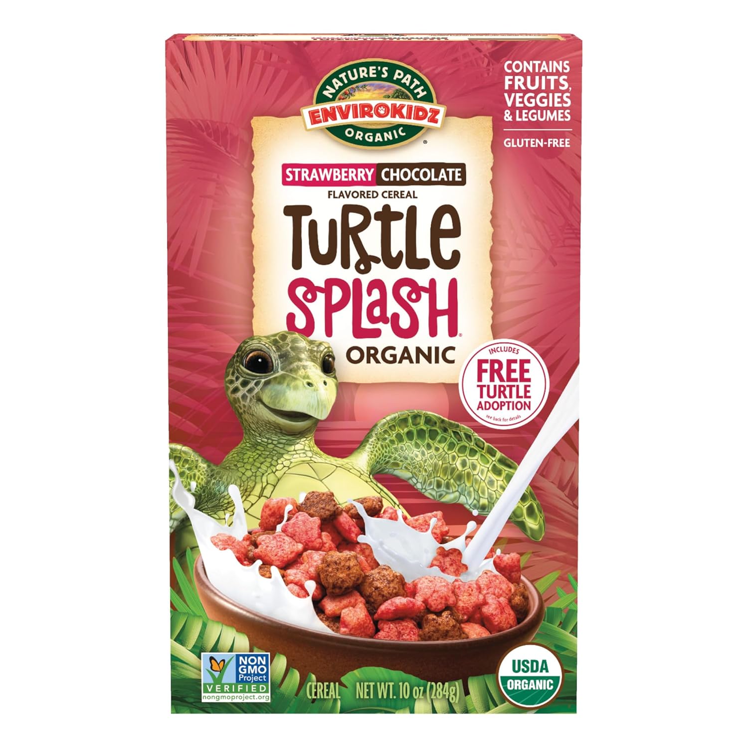 EnviroKidz Organic Turtle Splash Cereal, 10 oz (Pack of 12), Strawberry & Chocolate, Gluten Free, Non-GMO, Fair Trade, by Nature's Path Turtle Splash Strawberry Chocolate 120 Ounce (Pack of 1)