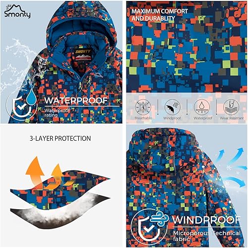 Miniatura 4 de Traje de nieve para niños, chaqueta y pantalones de esquí de invierno, con correas con capucha, resistente al viento, impermeable, abrigo cálido
