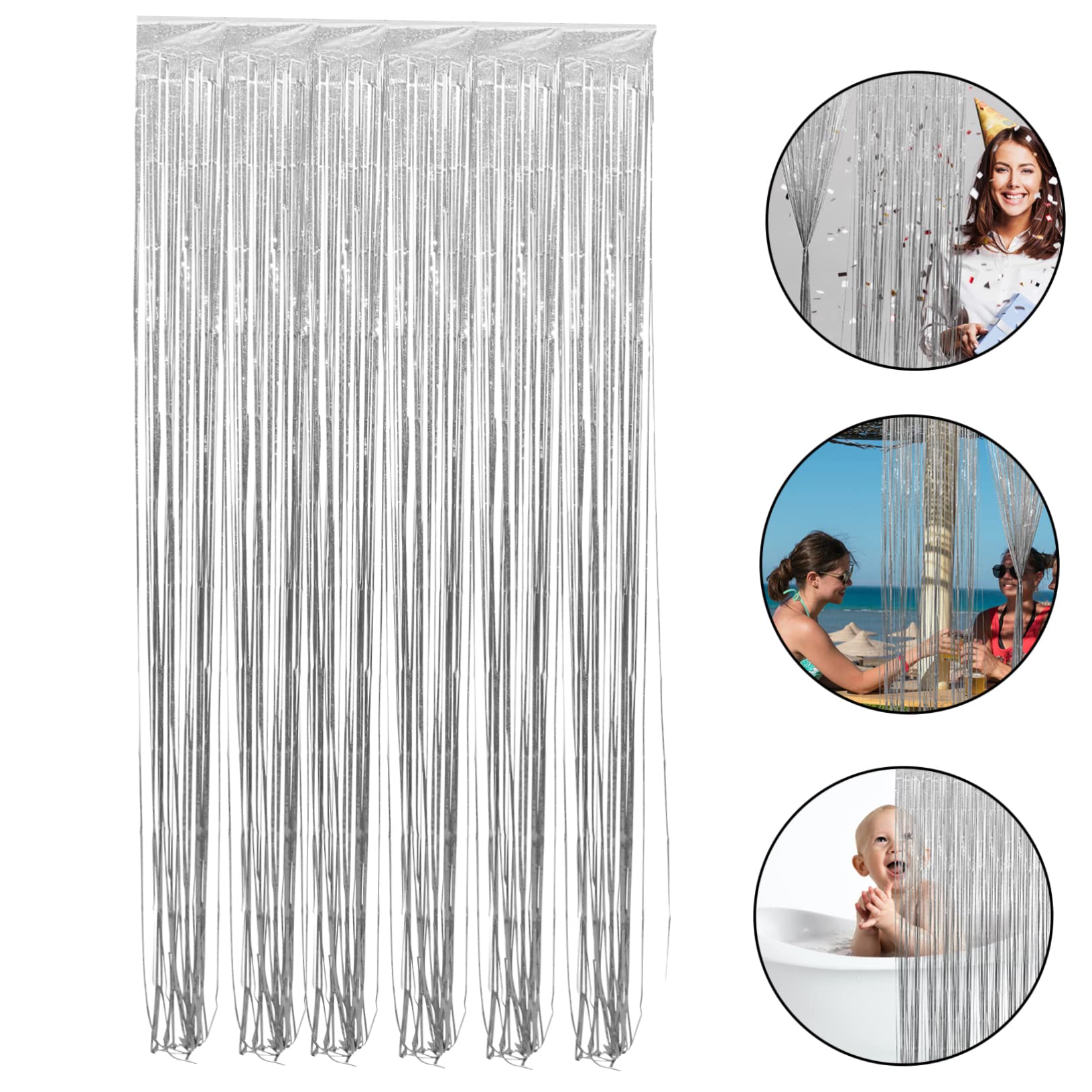 Mikikit 2pcs Blue Tinsel Party Backdrop Curtain for Birthday Wedding Decorations 1m x 2.5m