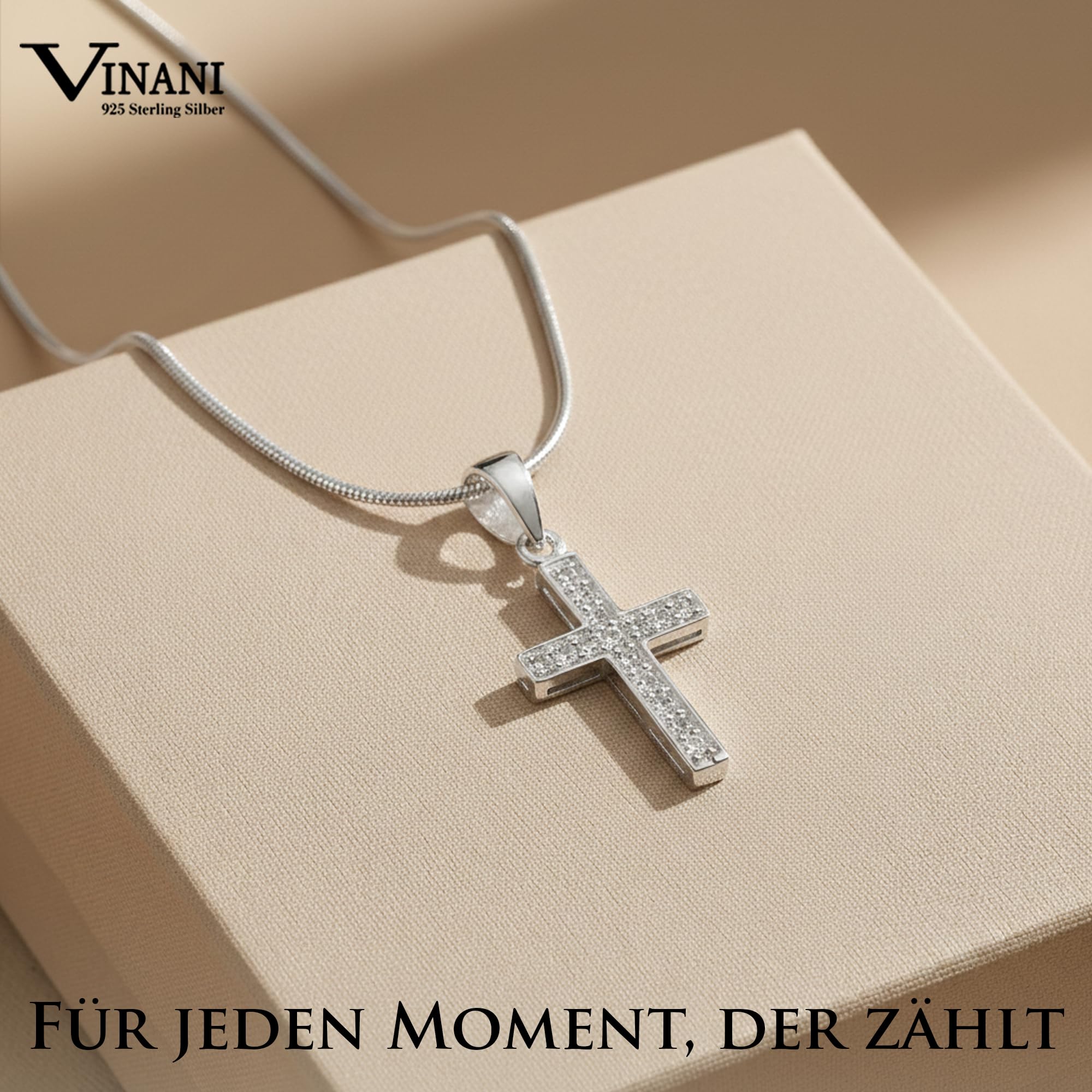 Vinani Kreuzanhänger 925 Silber mit Zirkonia Schlangenkette AKS-S