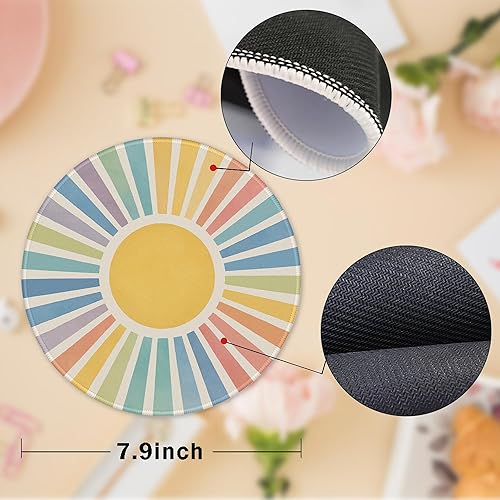 Miniatura 6 de Alfombrilla de mouse redonda estética retro y colorida para juegos, arcoíris amarillo retro, amanecer, atardecer, alfombrilla de mouse redonda para