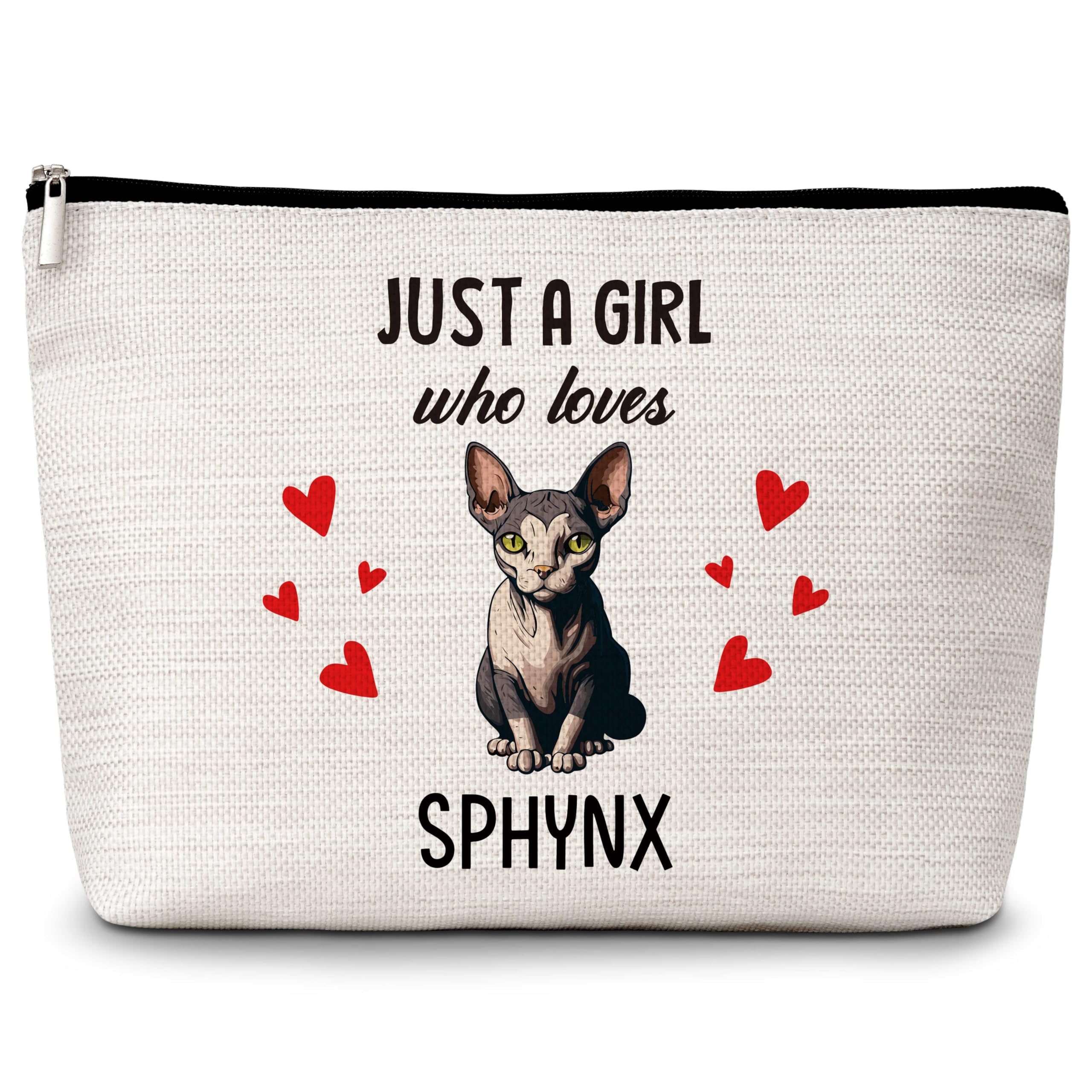 Levitatinyear Cat Lover Gift Makeup Bags, Just A Girl Who Loves Cats Cosmetic Bag, Sphynx Makeup Pouch Gifts for Cat Lovers Pet Owners, Birthday