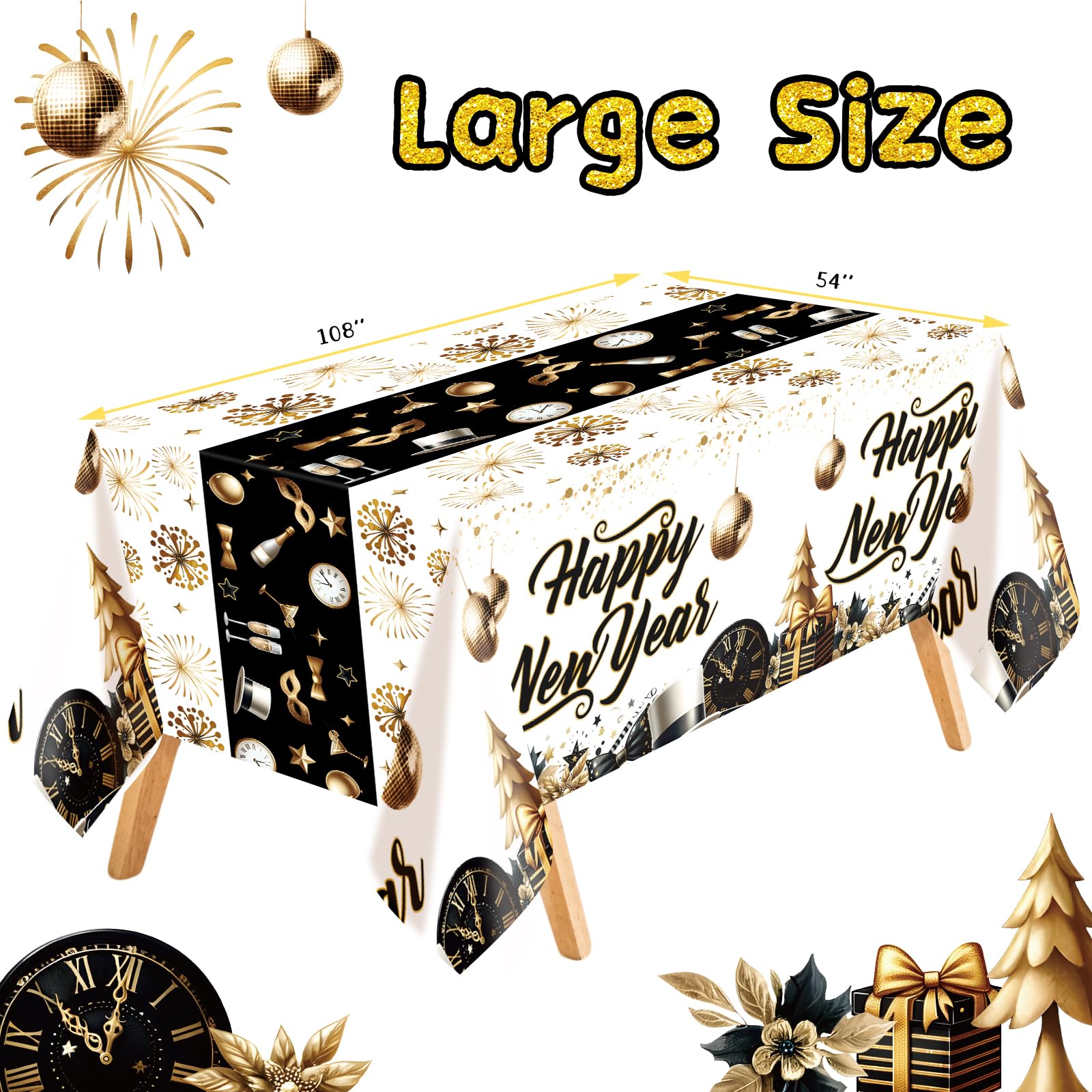 Fancy Land Happy New Year Tablecloths 3 Pack New Years Eve Party Supplies 2025 Gold Black White Tablecloths for Rectangle Tables Happy New Years Decorations 2025