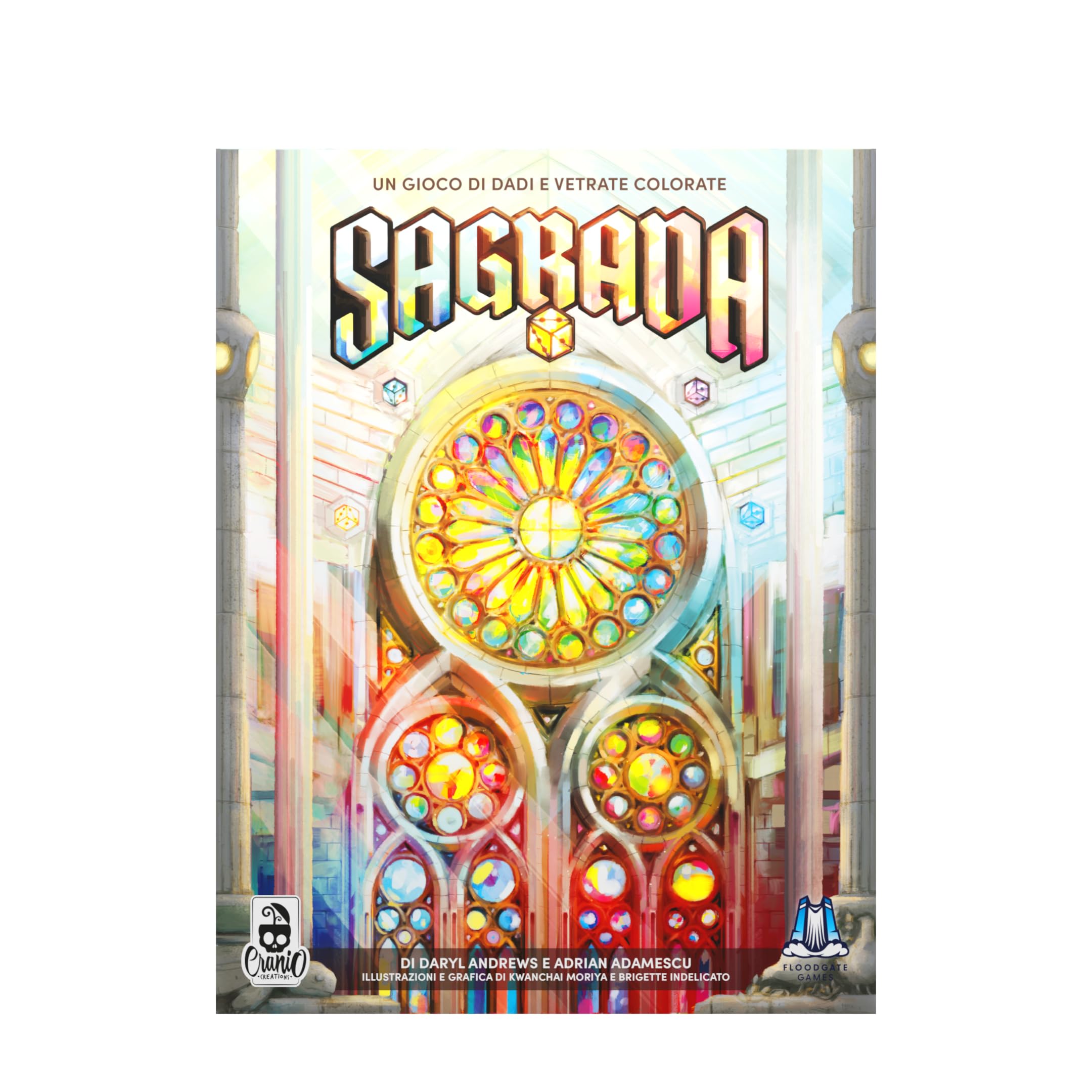 Cranio Creations - Sagrada, druga edycja - gra w kości i kolorowe witraże - ponowne wydanie sławnej gry planszowej dla rodzin - wiek 10+ - dla 1-4 graczy - wydanie w języku włoskim