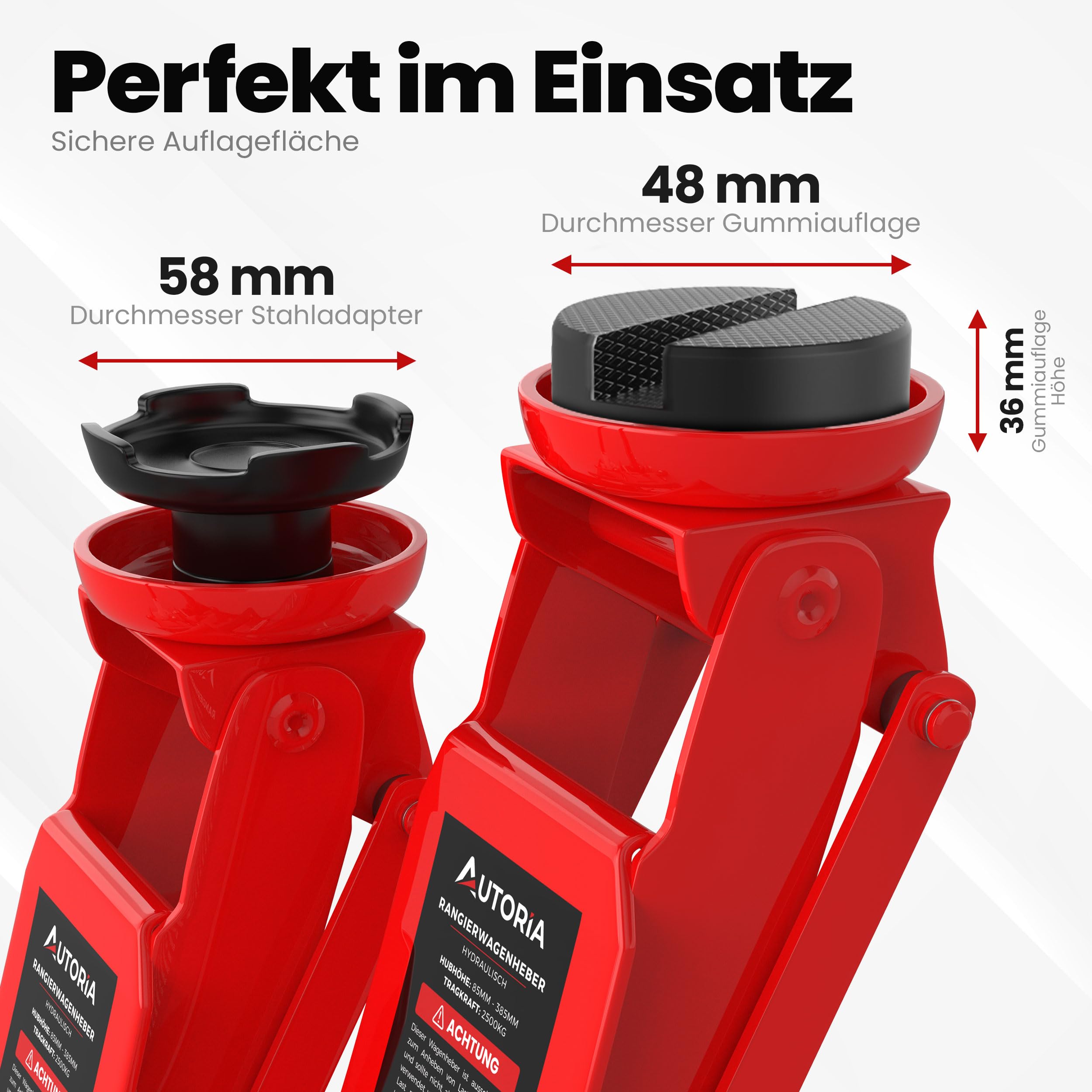Wagenheber 2,5T extra flach – Hydraulischer Rangierwagenheber mit Transportkoffer, 3 Gummiauflagen & Adapter – Auto Wagenheber für PKW bis 2.500 kg (Rot)