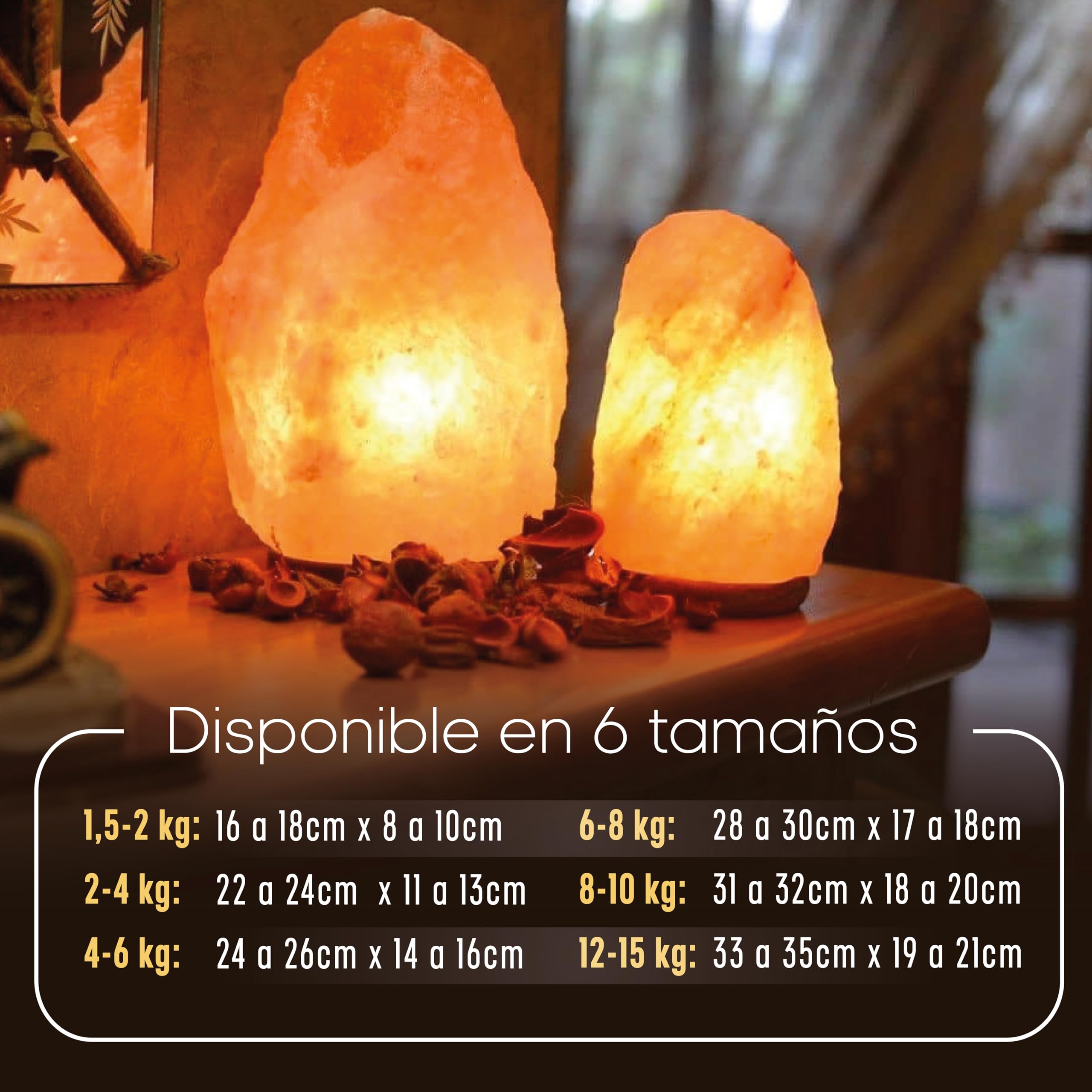 Lampara De Sal Del Himalaya C/ Base De Madera, (8 a 10 KG) 100% Natural. Lampara Echa A Mano Artesanalmente. Lista Para Usar Con Su Lampara, Interruptor Y Cable. (Enchufe EU). Piedra De 5 Tamaños