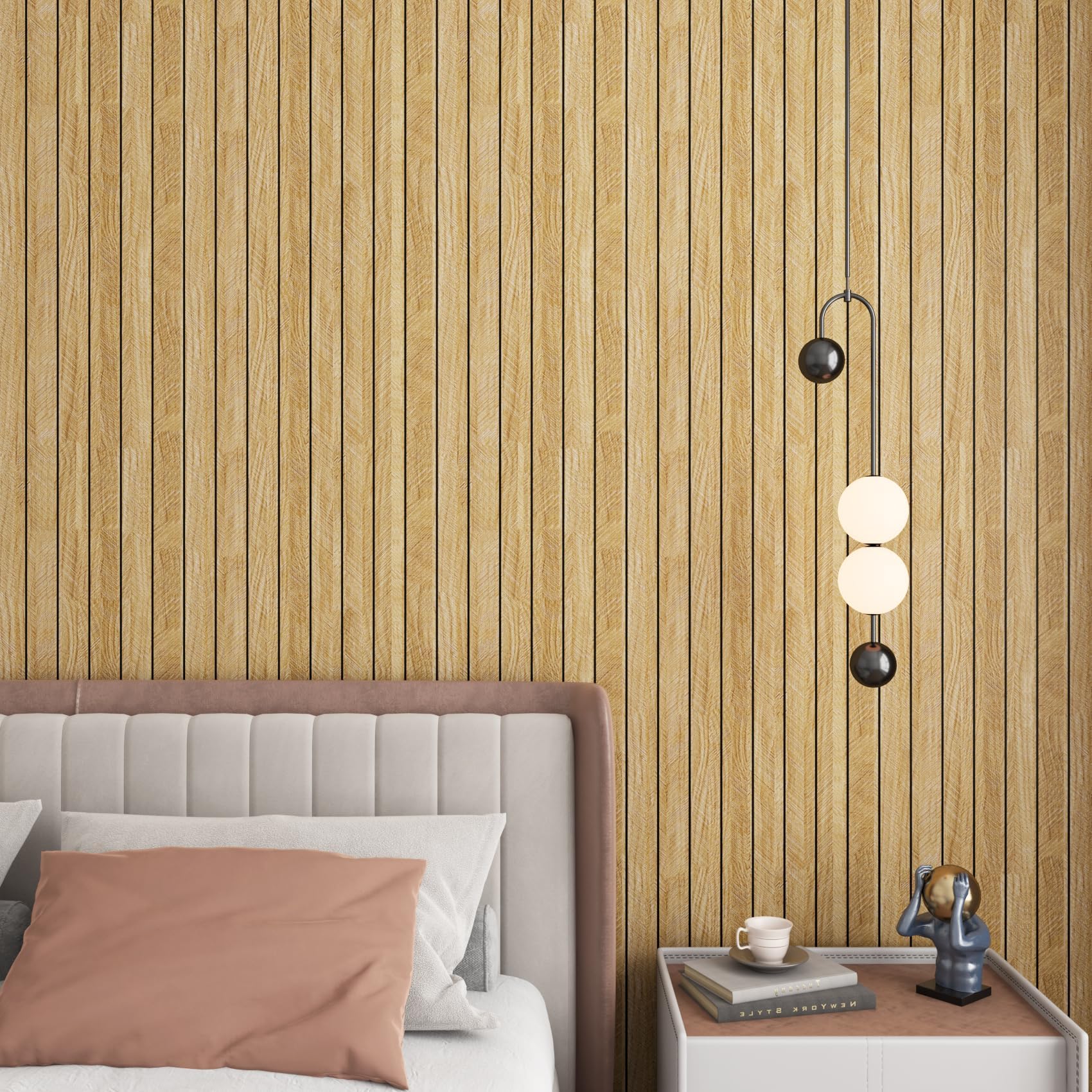 Decotalk Pannelli Decorativi per Pareti Camera da Letto Legno Marrone 60X400cm Spesso Pannelli Decorativi per Pareti Legno Carta da Parati Adesiva Muro 3D Pannello Murali Decorativo Parete per Interne