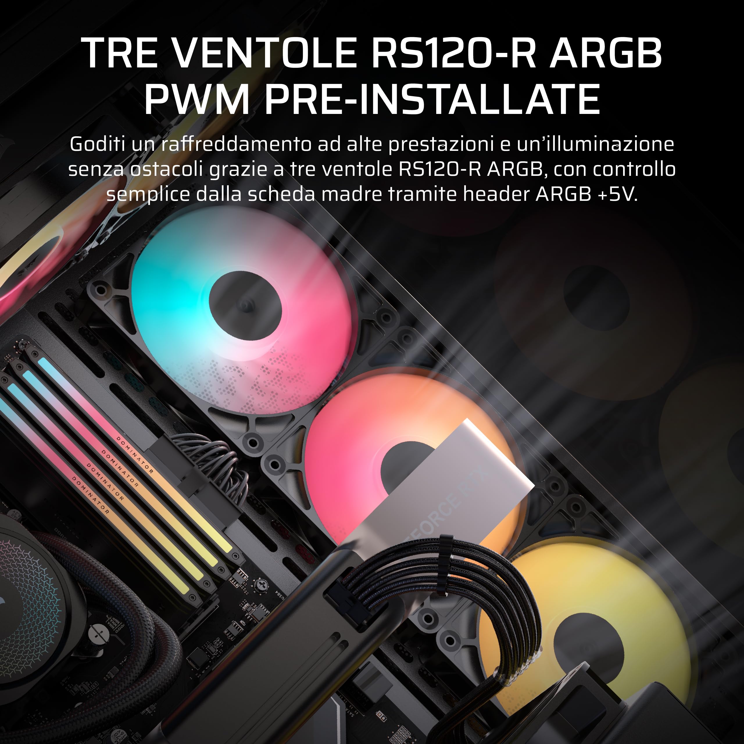 CORSAIR 3500X RS-R ARGB Case PC Mid-Tower Panoramico – 3 Ventole RS120-R ARGB Preinstallate, Compatibile con Fino a 10 Ventole da 120 mm, Scheda Madre con Connessione Inversa Compatibile – Nero