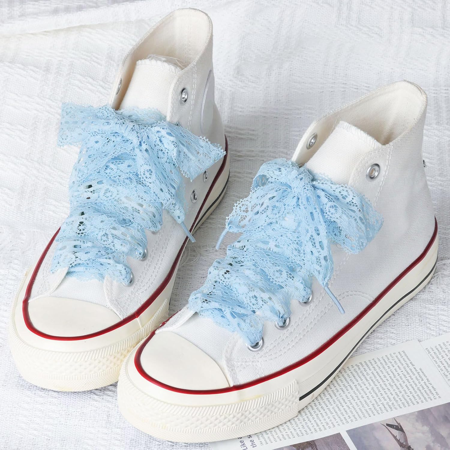 Booyckiy 2 Paris Flat Fancy Lace Shoelaces, 3cm Wide Ribbon Shoe Laces for Women