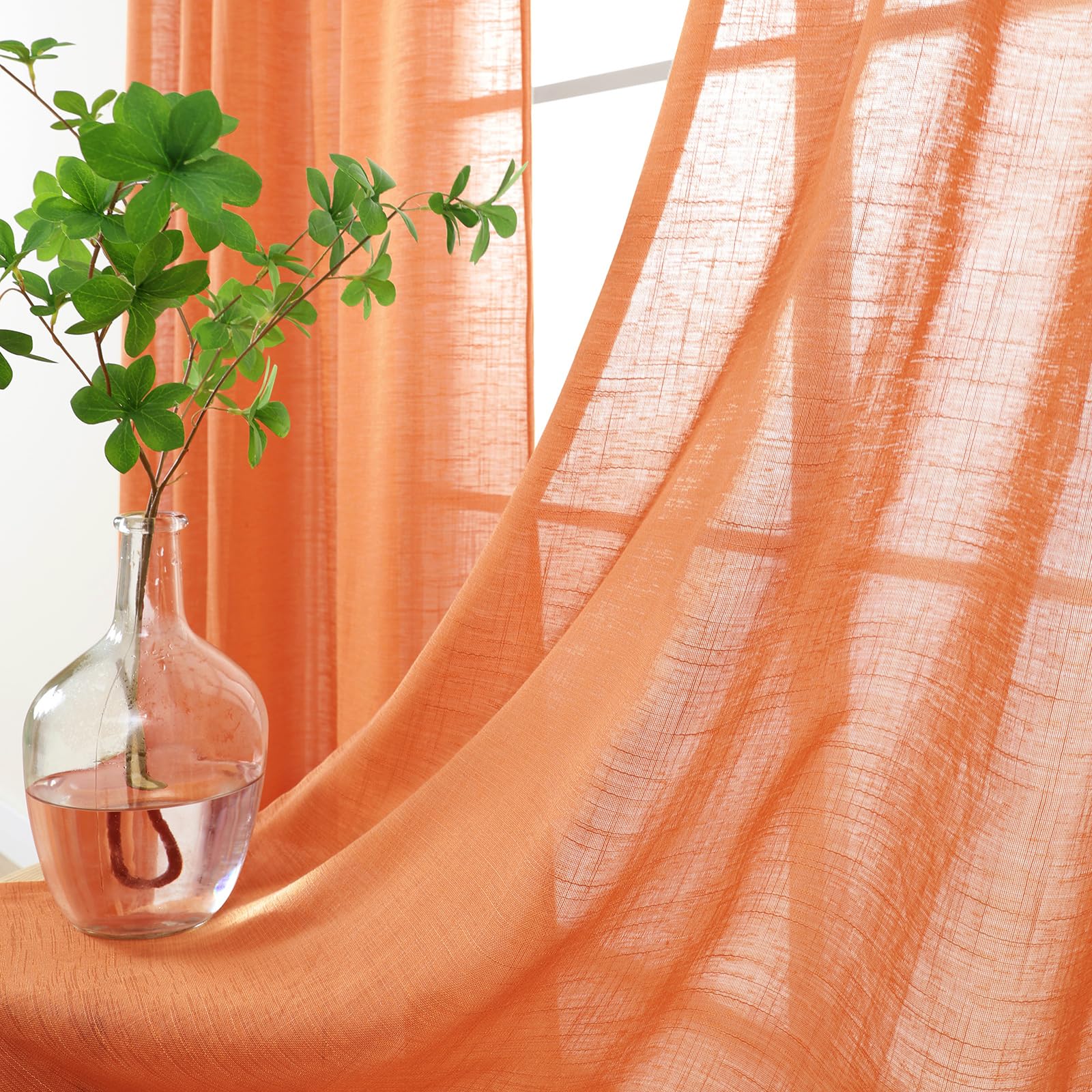 L.Z.E Durchsichtige Vorhänge für Wohnzimmer, 244 cm lang, 2 Paneele, Leinenoptik, durchscheinende Vorhänge und Vorhänge für Schlafzimmer, Esszimmer, Kinderzimmer, transparent, einfarbig, Stangentasche