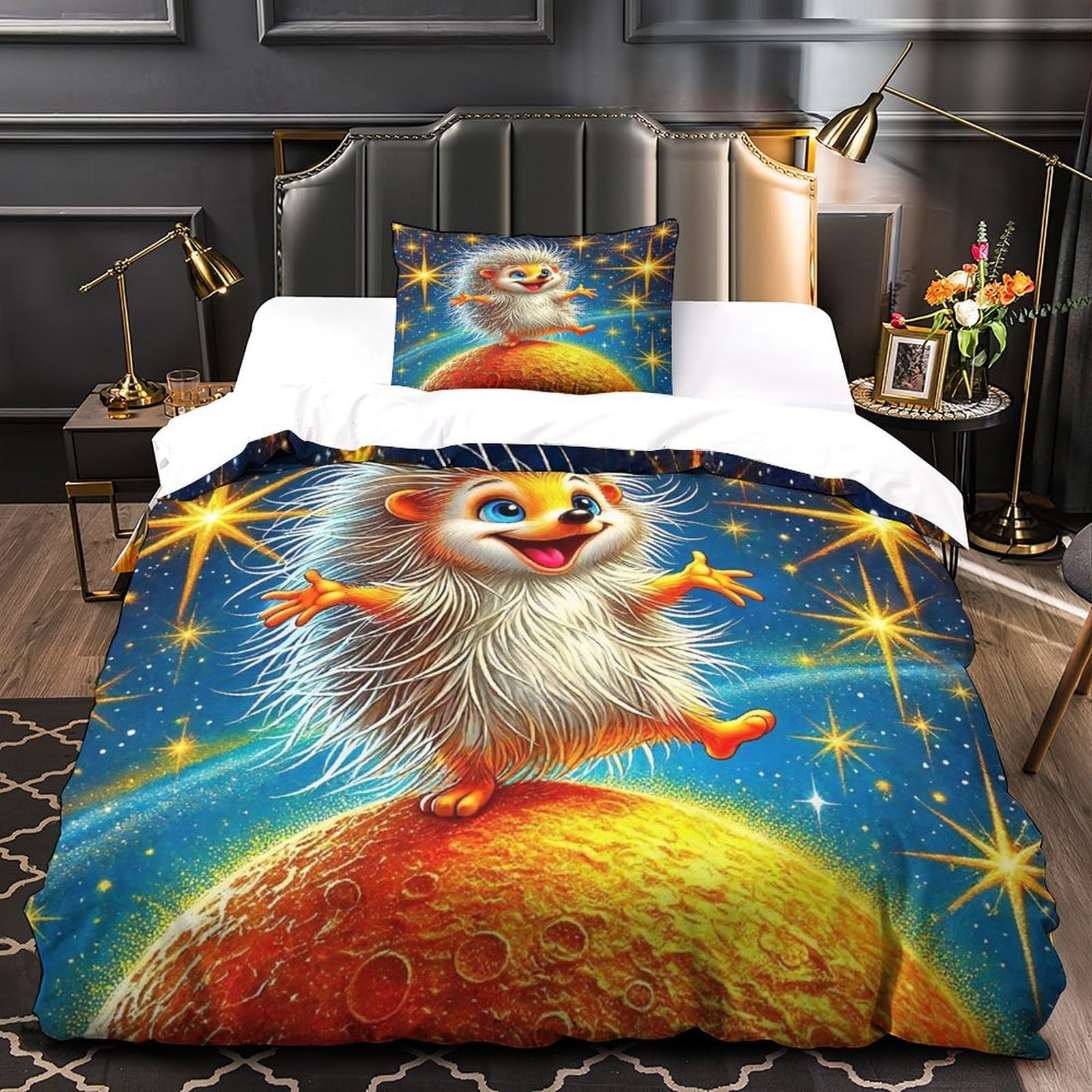 Housse de couette hérisson imprimée 3D parure lit microfibre 135x200