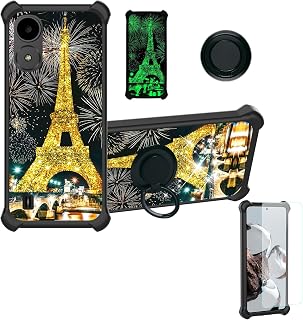 Case Compatible for Maxwest Nitro G56 Phone Case Cover [with Tempered Glass Screen Protector][Hard PC + Soft Silicone][Ring Support] [Gold Glitter+Luminous] JSH-TT