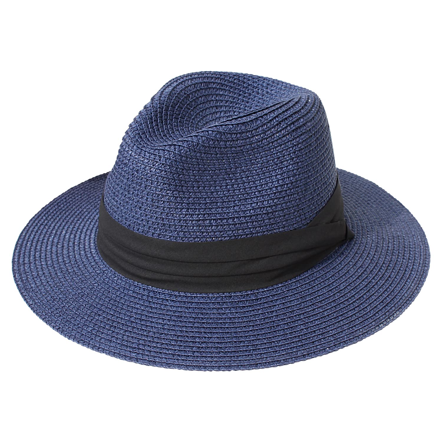 DRESHOW Women Wide Brim Straw Panama Roll up Hat Fedora Beach Sun Hat UPF 50+