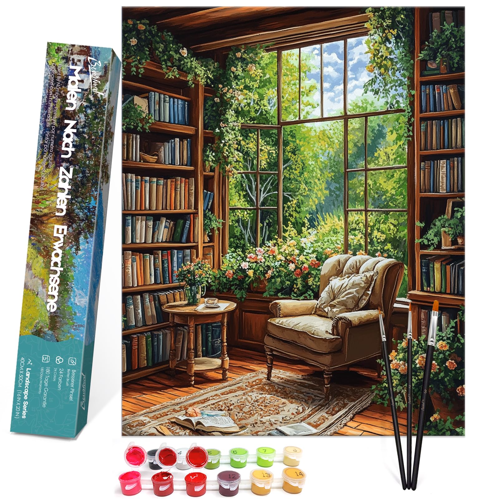 Bougimal Pintura por Números Adultos Paisaje con Pinceles y Pinturas Acrílicas - 40 x 50 cm, Sin marco, Librería 2 — view 20