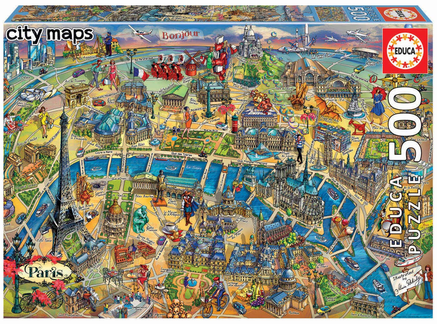 Educa Borras 18452 Serie Paris City Map 500 Piece Puzzle, Multicoloured