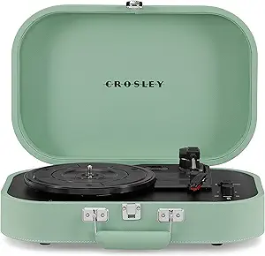 Crosley Discovery Portable Turntable - Bluetooth Turntable, 3-Speed Suitcase Vinyl Player, Home Record Player for Vinyl Records, Built-in Stereo Speakers and Bluetooth Receiver, AUX Input, Seafoam