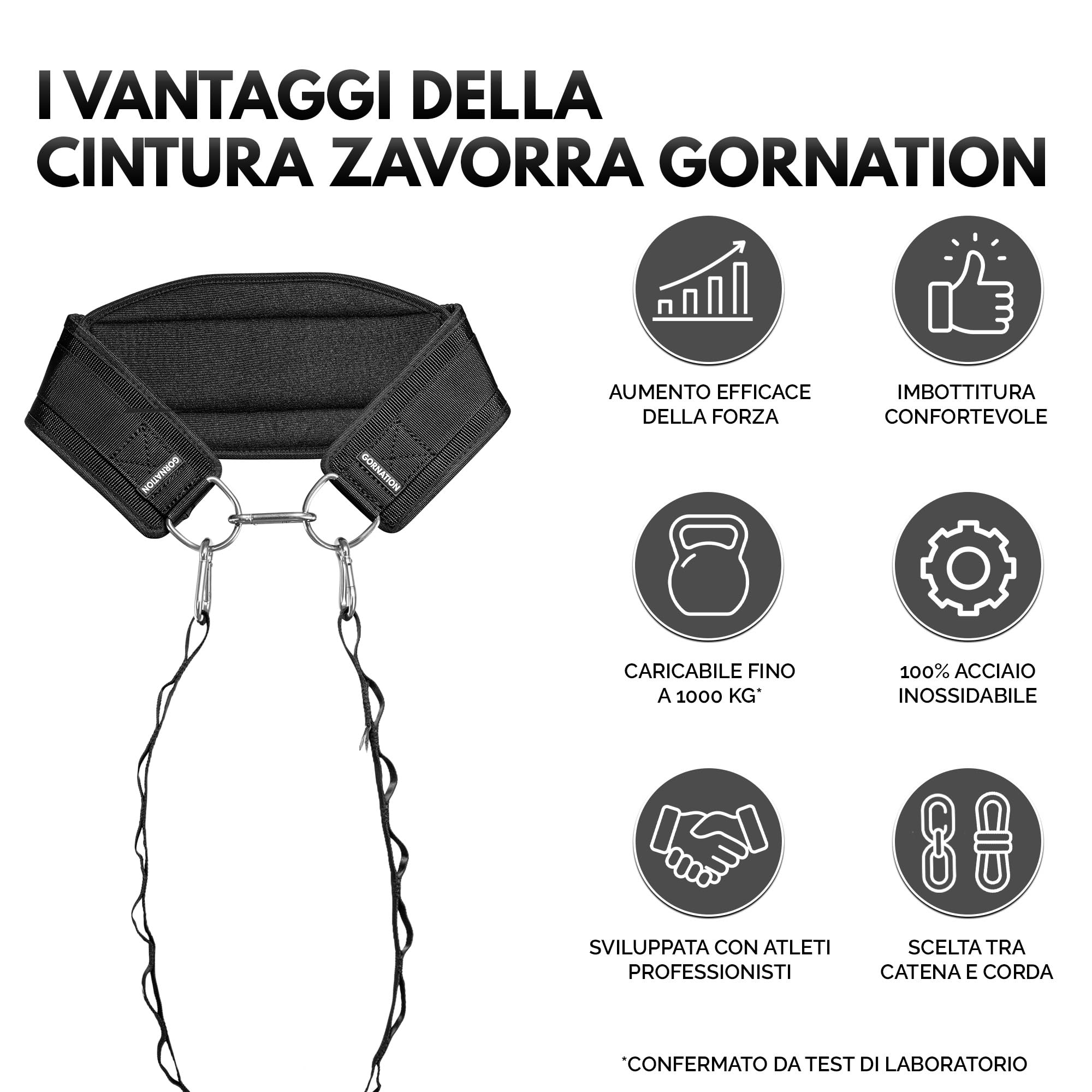 GORNATION Cintura Zavorra per Solevamento di Pesi, Cintura per Palestra, Cintura Bodybuilding capacità di Carico Fino a 1000 kg, Fissaggio con Catena o Corda, per Calisthenics, Fitness e Powerlifting