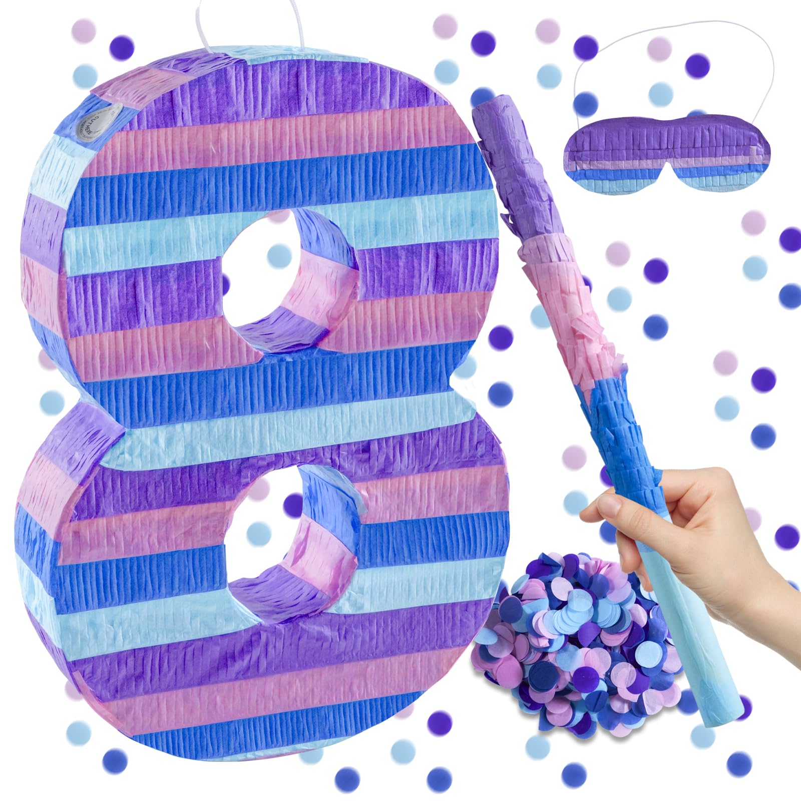 Video Game Birthday Decorations, 15.7‘’ Number 8 Video Game Pinata with 16 Inch Pinata Stick Blindfold Confetti for Game Enthusiast Party Decoration