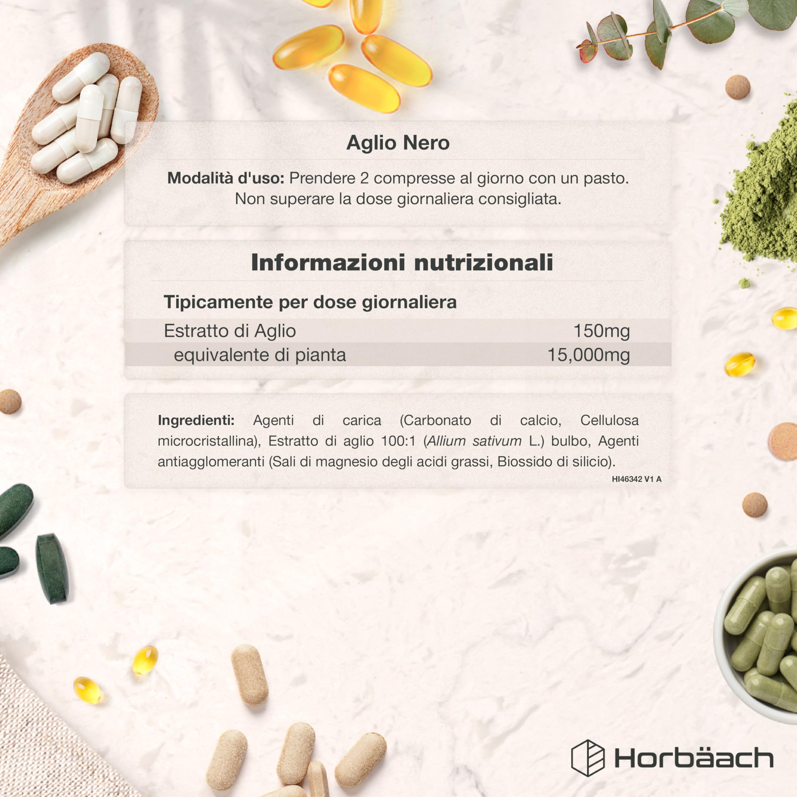 Aglio Nero Fermentato 15000mg | 180 Compresse Vegane | Integratore Inodore e Senza Gusto | Horbaach