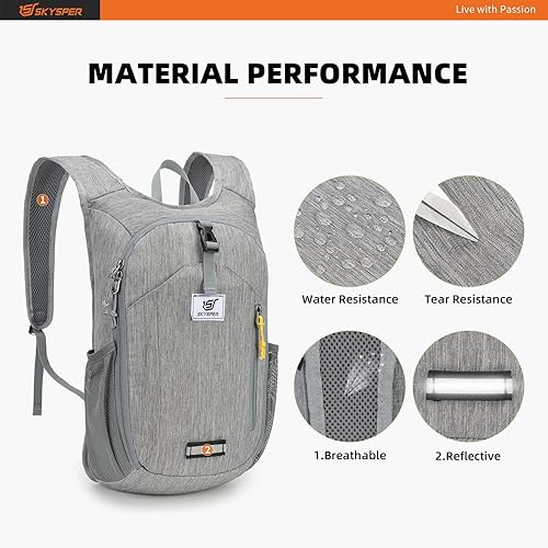 Miniatura 10 de SKYSPER Mochila de senderismo de 10 litros, mochila pequeña para senderismo, plegable, ligera, paquete de día de viaje para mujeres y hombres, Negro