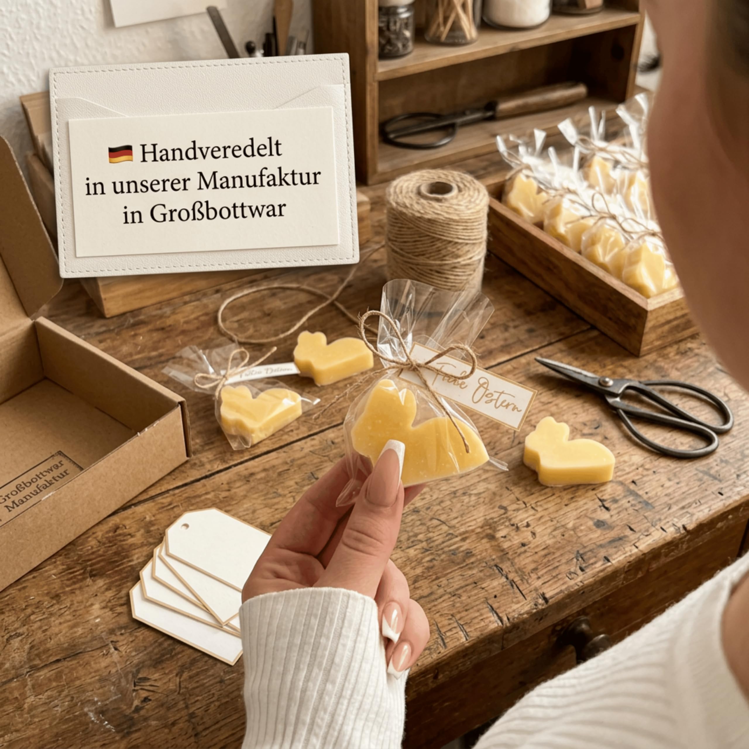 Gastgeschenk Ostern Seife Osterhase – Ostergeschenk Mitarbeiter & Firmenkunden – Duftseife Grapefruit 20 g mit Schleife & Frohe Ostern Etikett – Osterkorb Füllung, kleines Ostergeschenk Firma, Kundeng