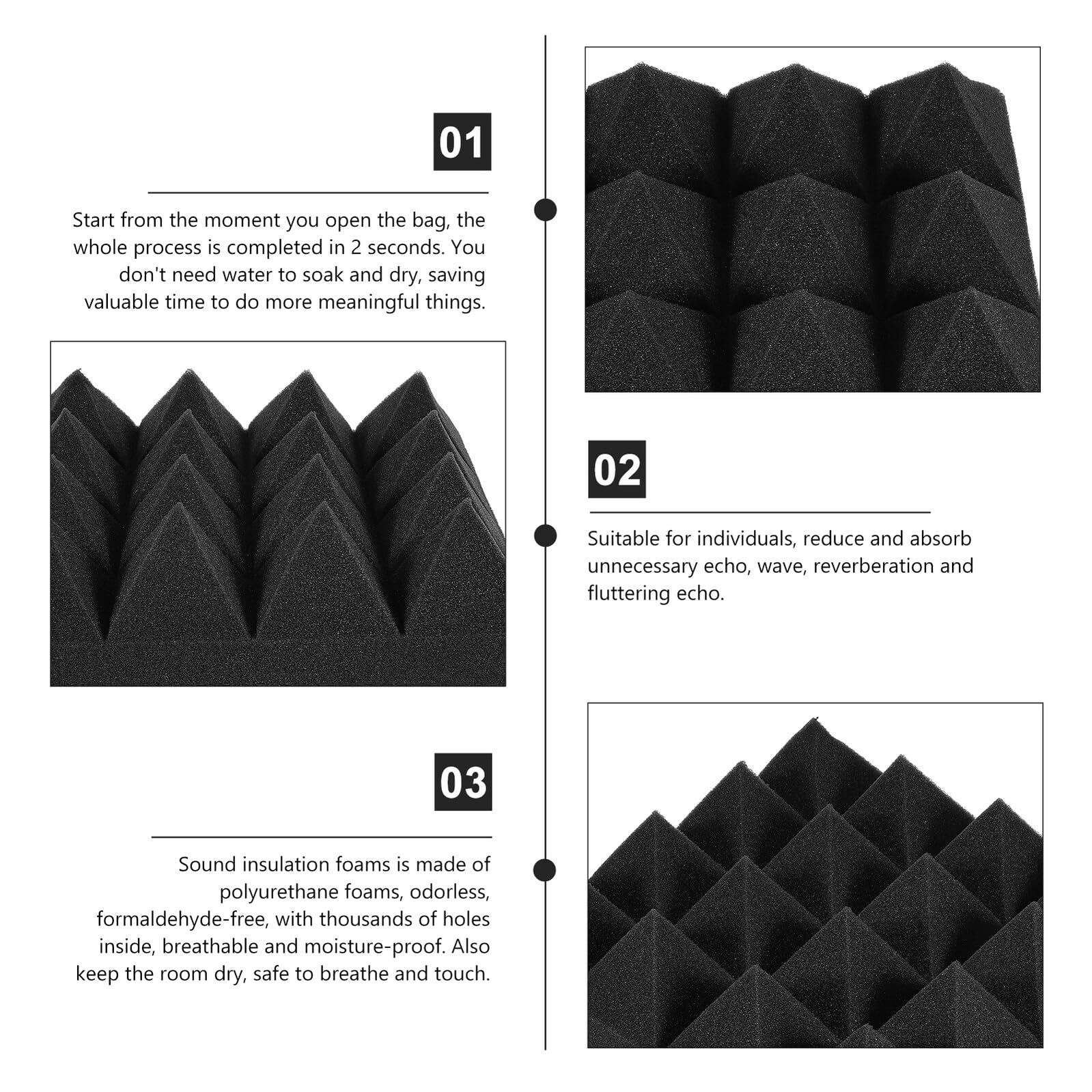 Pannello Acustico Fonoassorbente Piramide 8cm Nero 12 Pezzi