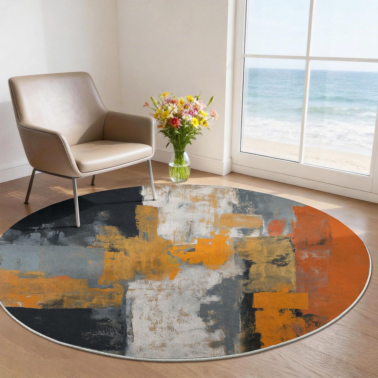 Tapis rond scandinave 120 cm idéal pour chambre d'enfant et patio