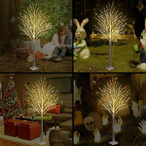 Miniatura 4 de Árbol de abedul iluminado con 500 luces LED de 6 pies con luces parpadeantes, abedul LED con temporizador para exteriores, interiores, hogar,