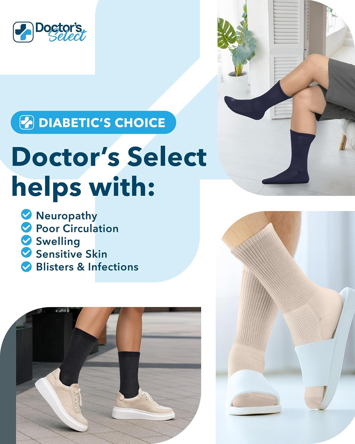 Doctor's Select Diabetic Socks for Men - 4 Pairs Crew Diabetic Neuropathy Socks for Men | Diabetic Socks for Men 9-12 - Image 4