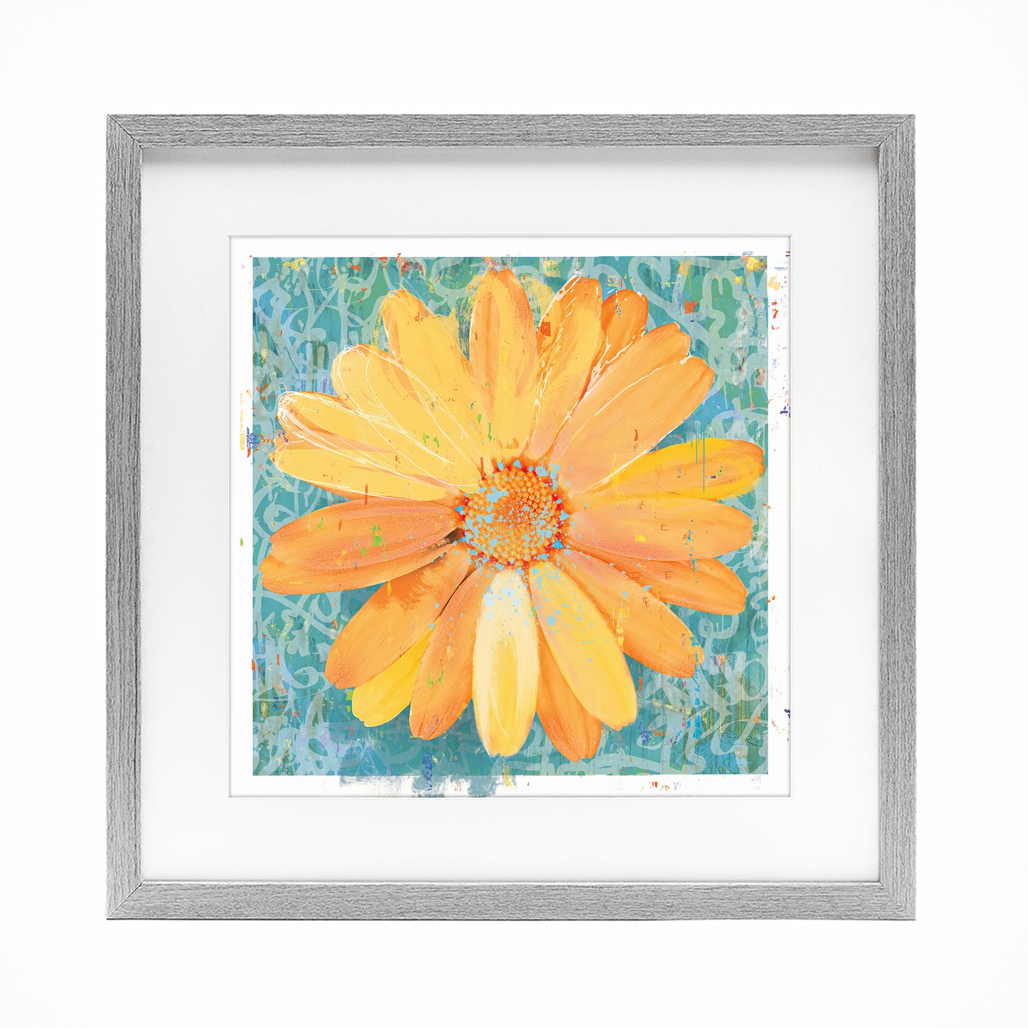 Stupell Industries 'Urban Daisy over Graffiti', Framed Print Under Glass, Gray, 16 x 16 Inches, Easy to Hang and Sturdy, Made in USA, by Porter Hastings