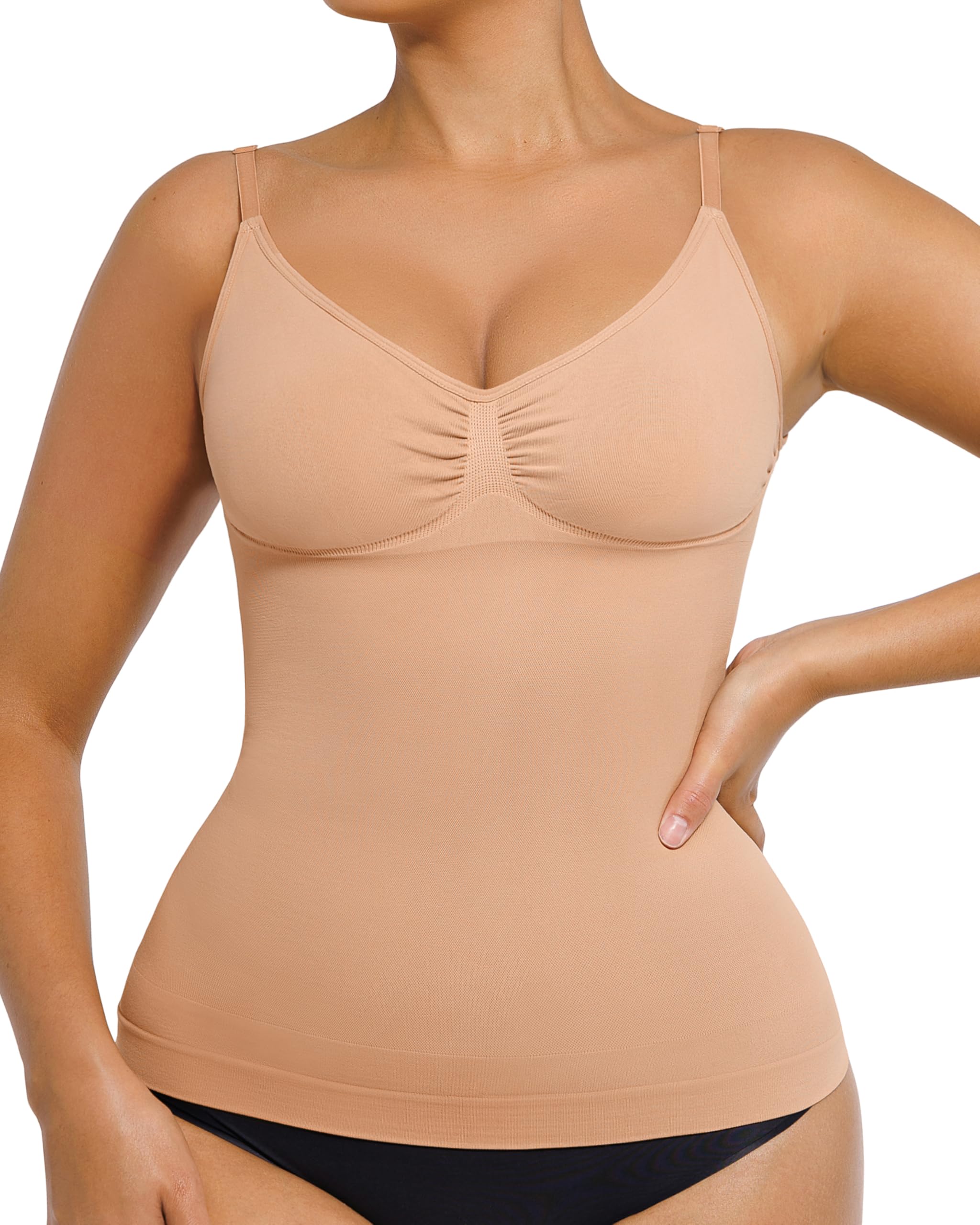 Camiseta sin Mangas de compresión sin Costuras para Mujer Shapewear Control de Barriga Cami Sujetador Integrado con Correas Ajustables