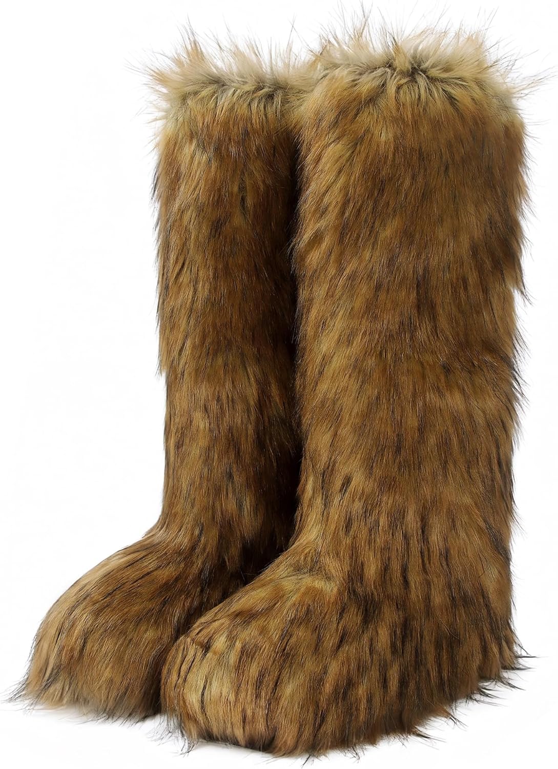 Fur Boots for Women Knee High Tall Long Furry Fuzzy Black Platform Snow Winter Round Toe Comfortable Mid-Calf Short Ankle Classic Warm Outdoor
