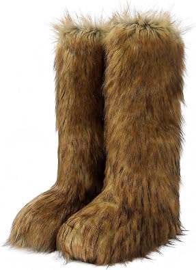 Wnshonzy Fur Boots for Women Knee High Tall Long Furry Fuzzy Black Platform Snow Winter Round Toe Comfortable Mid-Calf Short Ankle Classic Warm Outdoor