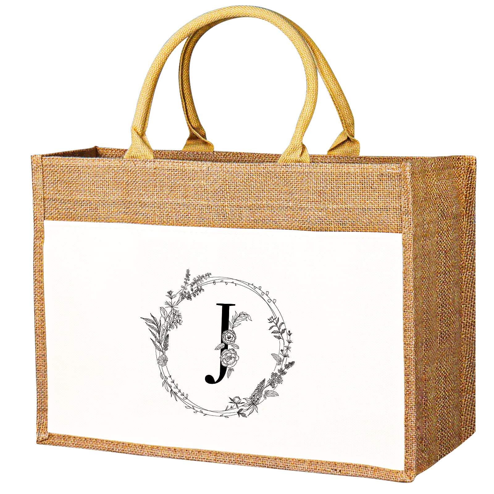 JUSTOTRY Initial Tote Bag - Natural Jute Large 13OZ Utility Personalized Canva Tote Bag Monogrammed Gift for Women