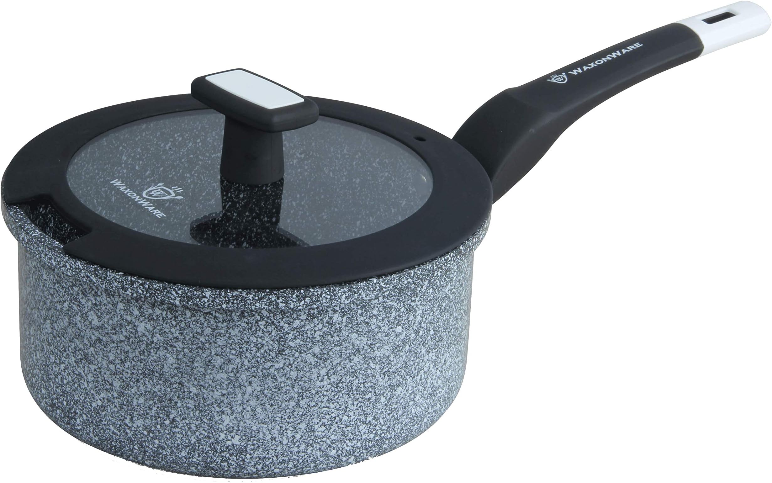WaxonWare1.75 Quart Ceramic Nonstick Pan with Lid - Non Toxic Nonstick Cookware, Free of APEO, PFOA, PTFE, Cadmium, & Lead - Small Sauce Pan with Lid & Bakelite Stay-Cool Handle (STONETEC Series)