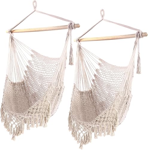 Miniatura 8 de Hamaca tejida a mano, 2 piezas, columpio de cuerda para colgar, máximo 330 libras, grande, para colgar, cuerda de algodón suave, para exteriores,