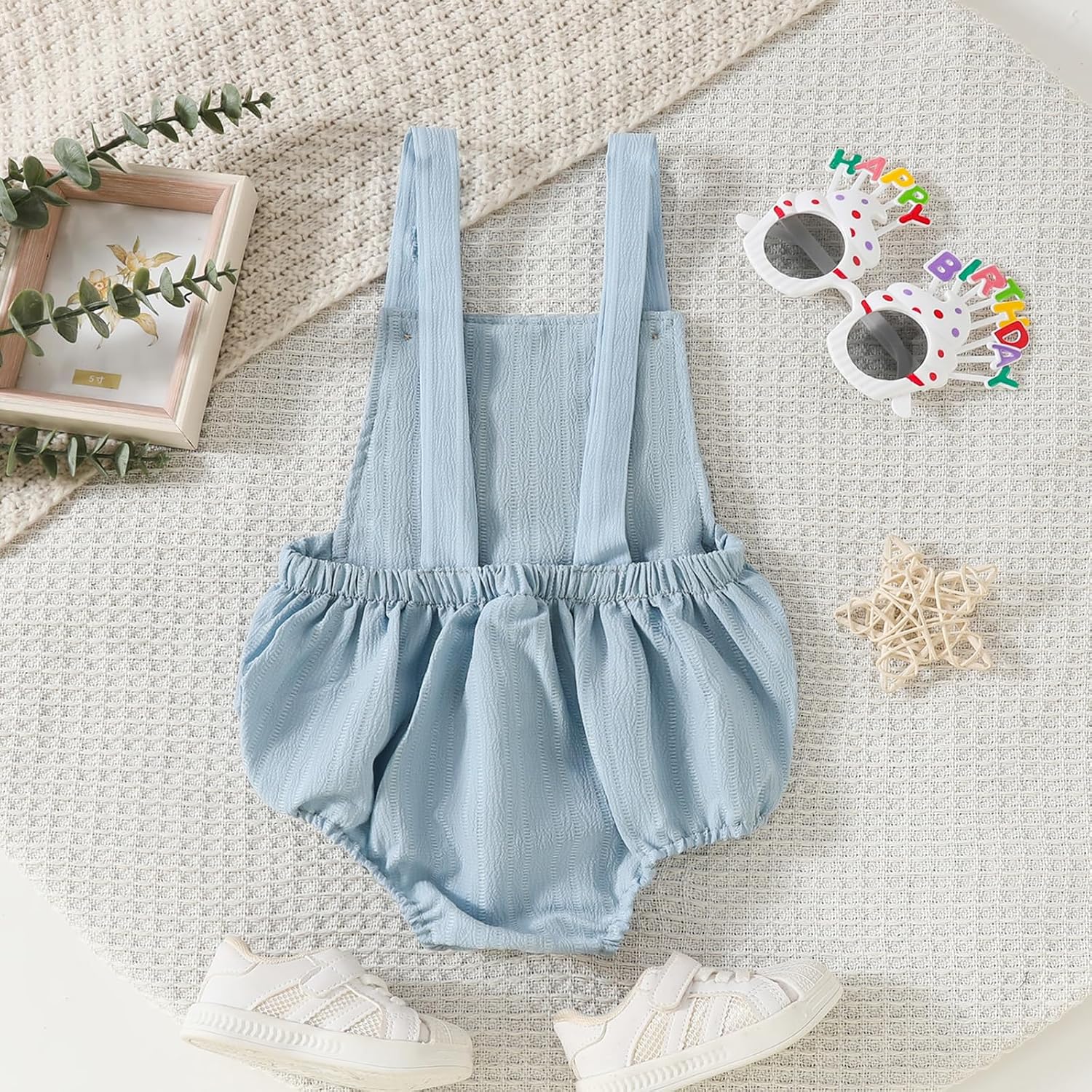 Honganda Summer Baby Boy 1st Birthday Outfit Sleeveless Backless 1 Year Old Overalls Cake Smash Romper for First Birthday