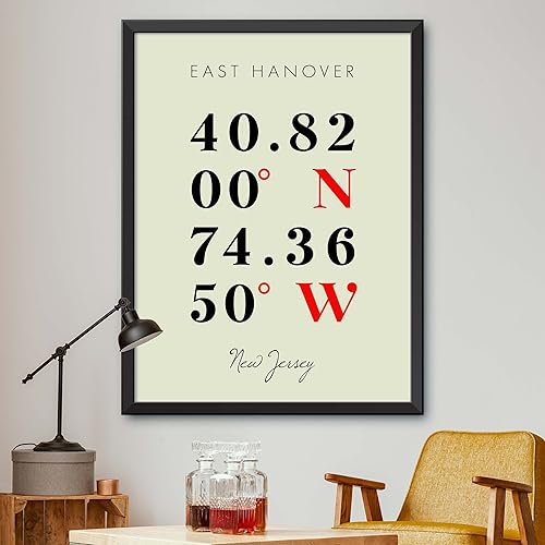 Mapa de East Hanover, New Jersey, Coordenadas Multilíneas de colores (16x20)