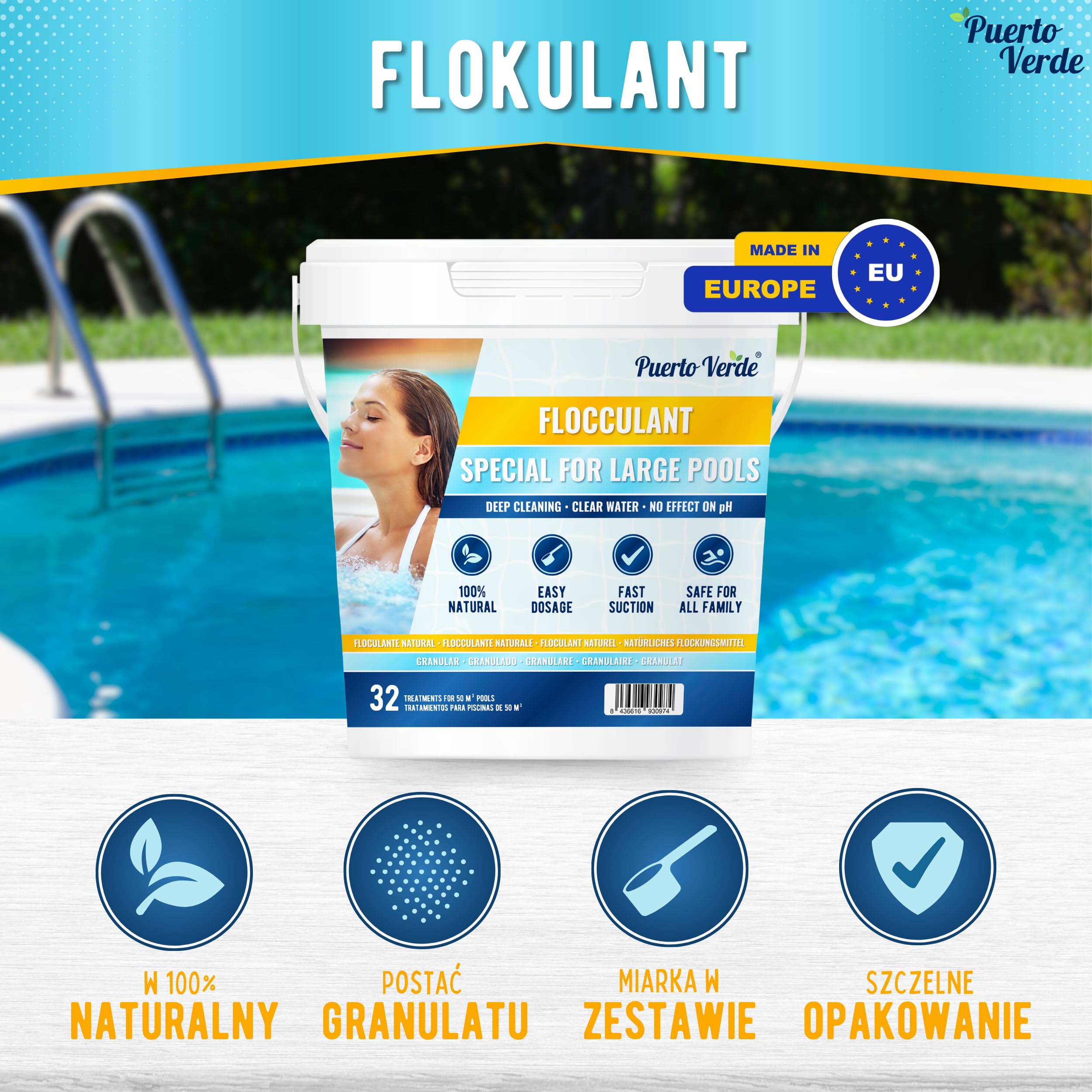 Flokulant Naturalny 64 Zabiegów. Klarant do Dużych Basenów.