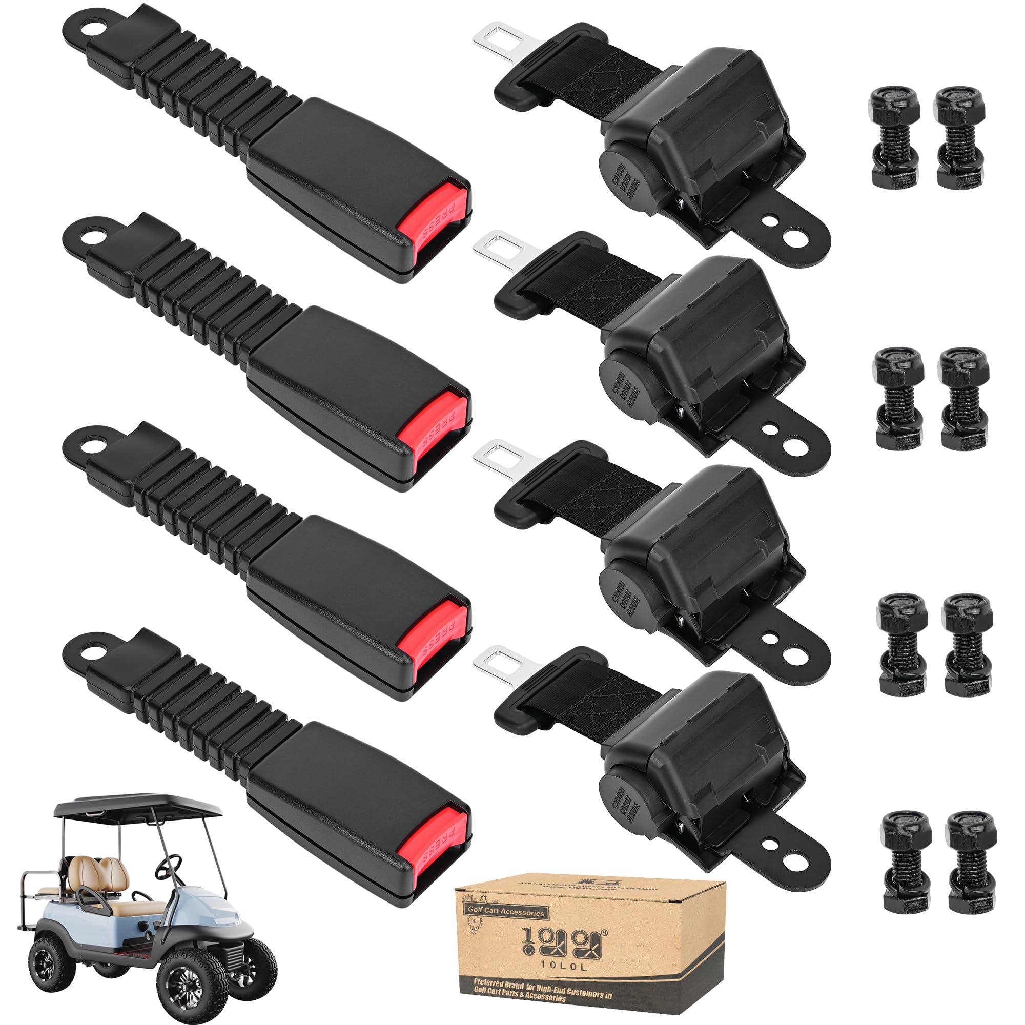 Photo 1 of 10L0L 4 PCS Universal Retractable Golf Cart Seat Belts Kit for Yamaha Club Car EZGO Go-Kart ATV UTV etc. Fits Installed in Front or Rear Seat (Not Include Bracket)