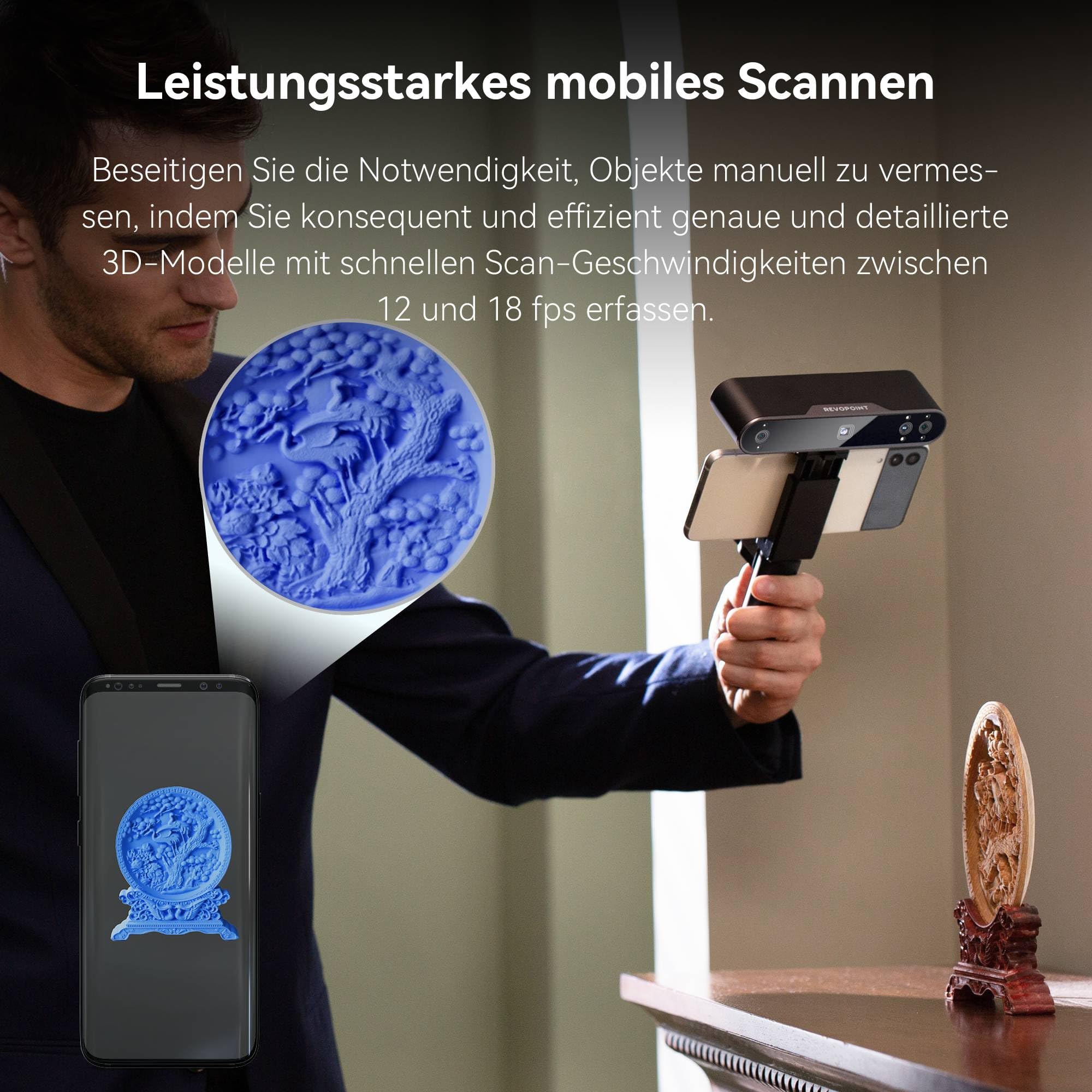 [2023 Upgrade] Revopoint POP 3 Handheld 3D-Scanner für 3D-Drucker mit Farbdaten, 0,05 mm Präzision und einer Scangeschwindigkeit von bis zu 18 FPS, unterstützt Smartphones und Laptops-Advanced