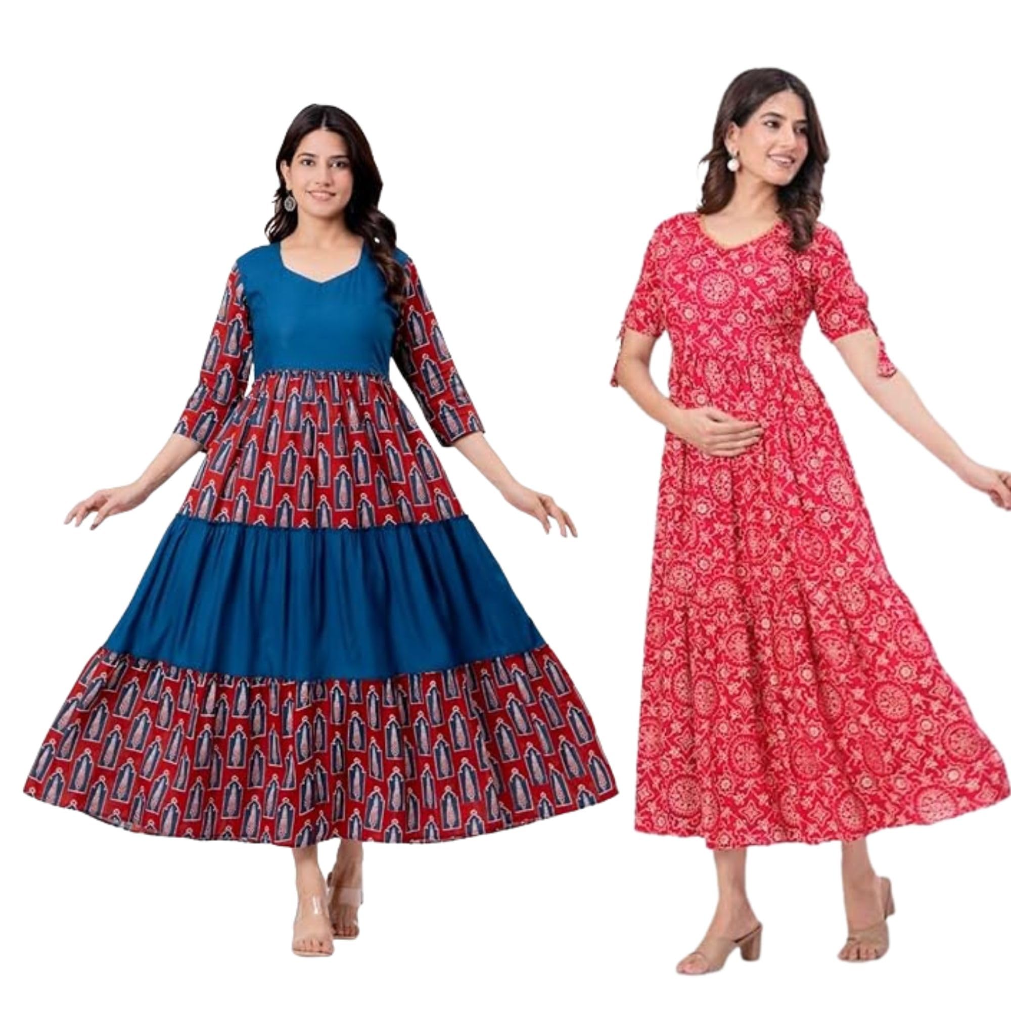 Maternity Kurta Combo for Women Feeding Friendly Cotton Nursing Kurtis with Hidden Zipper 3/4 Sleeve A Line Pregnancy Wear Comfortable Ethnic Office & Home-image-8